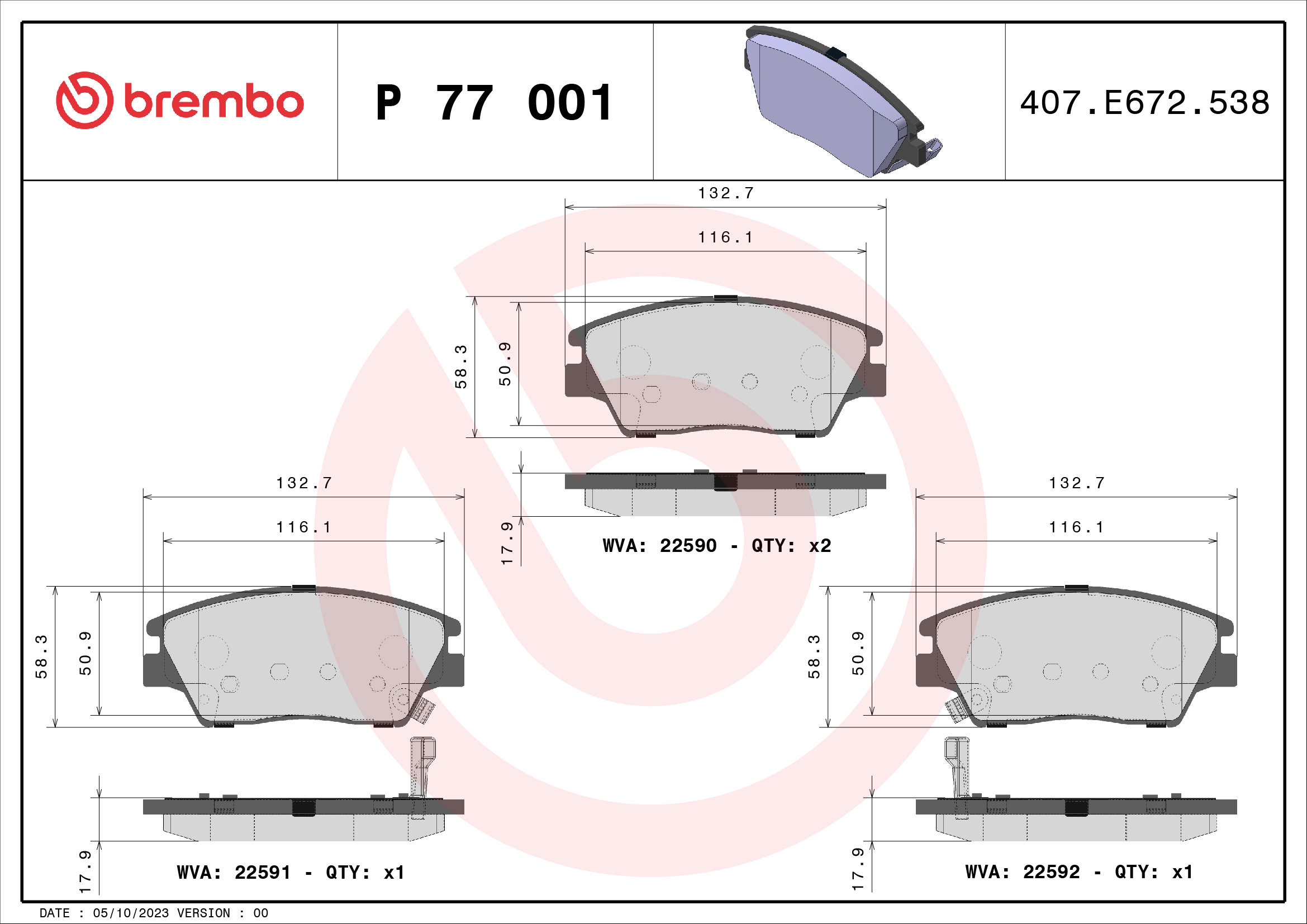 BREMBO Sada brzdových doštičiek P 77 001