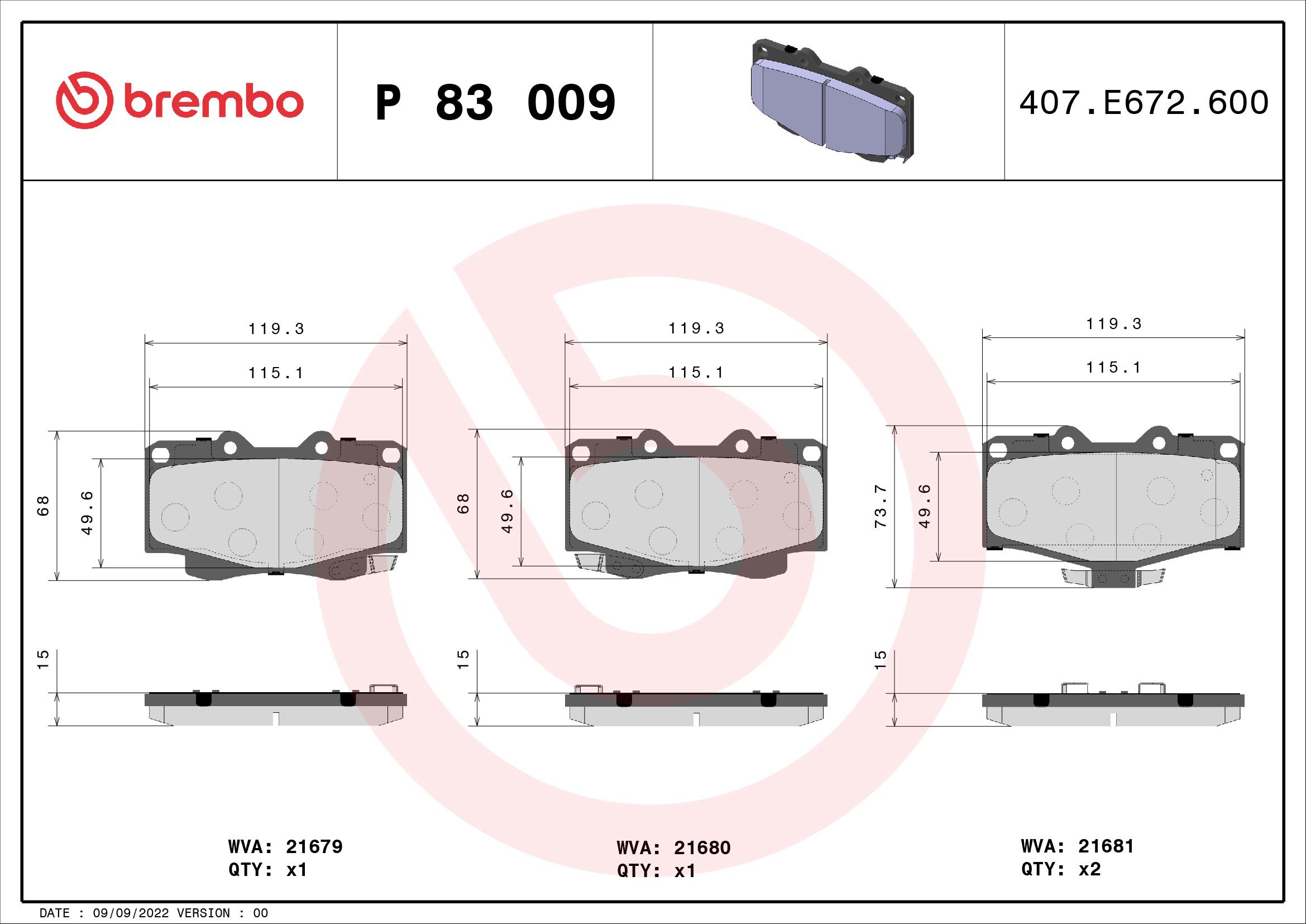 BREMBO Sada brzdových doštičiek P 83 009
