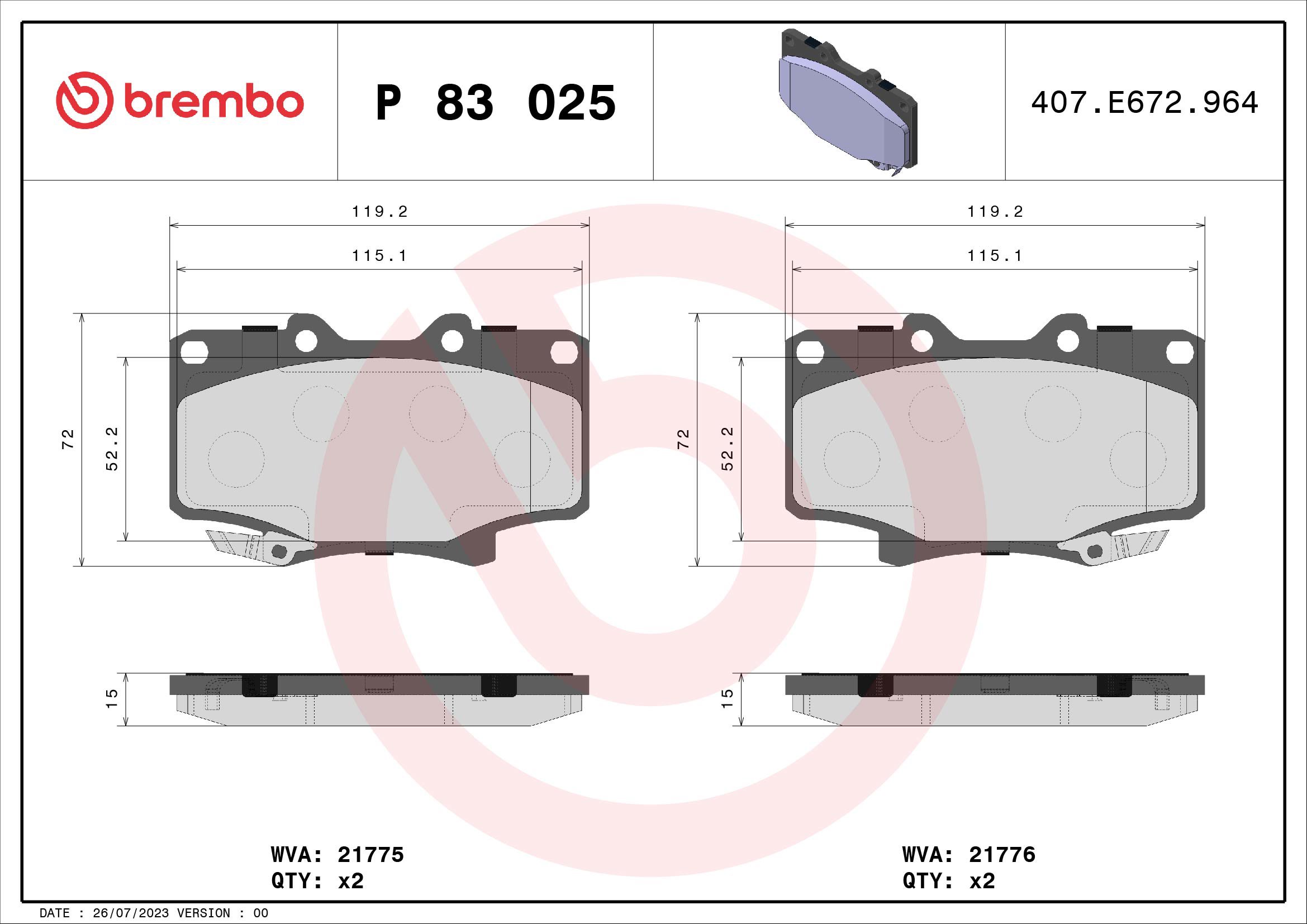 BREMBO Súprava brzdových doštičiek P 83 025