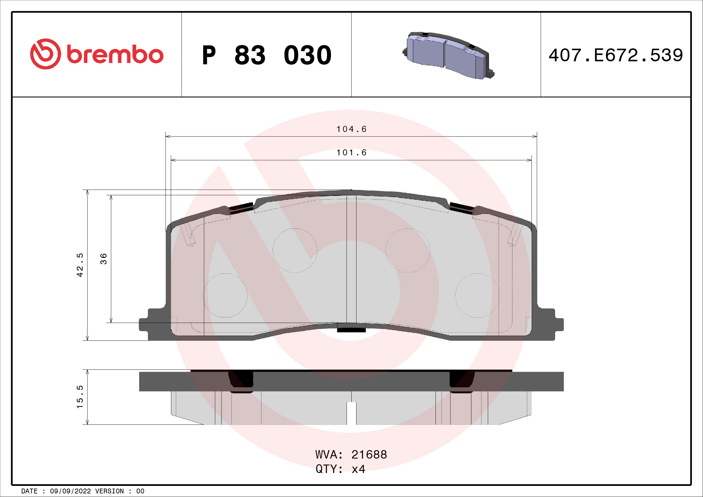 BREMBO Súprava brzdových doštičiek P 83 030