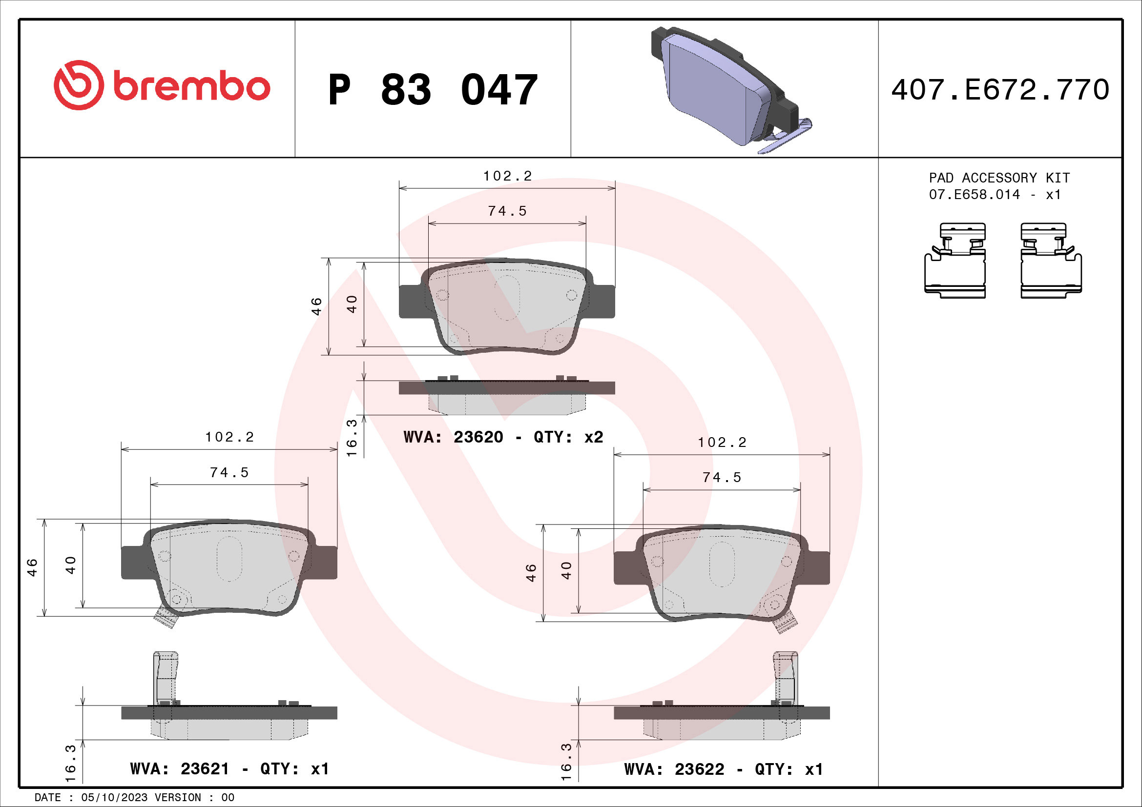 BREMBO Sada brzdových doštičiek P 83 047