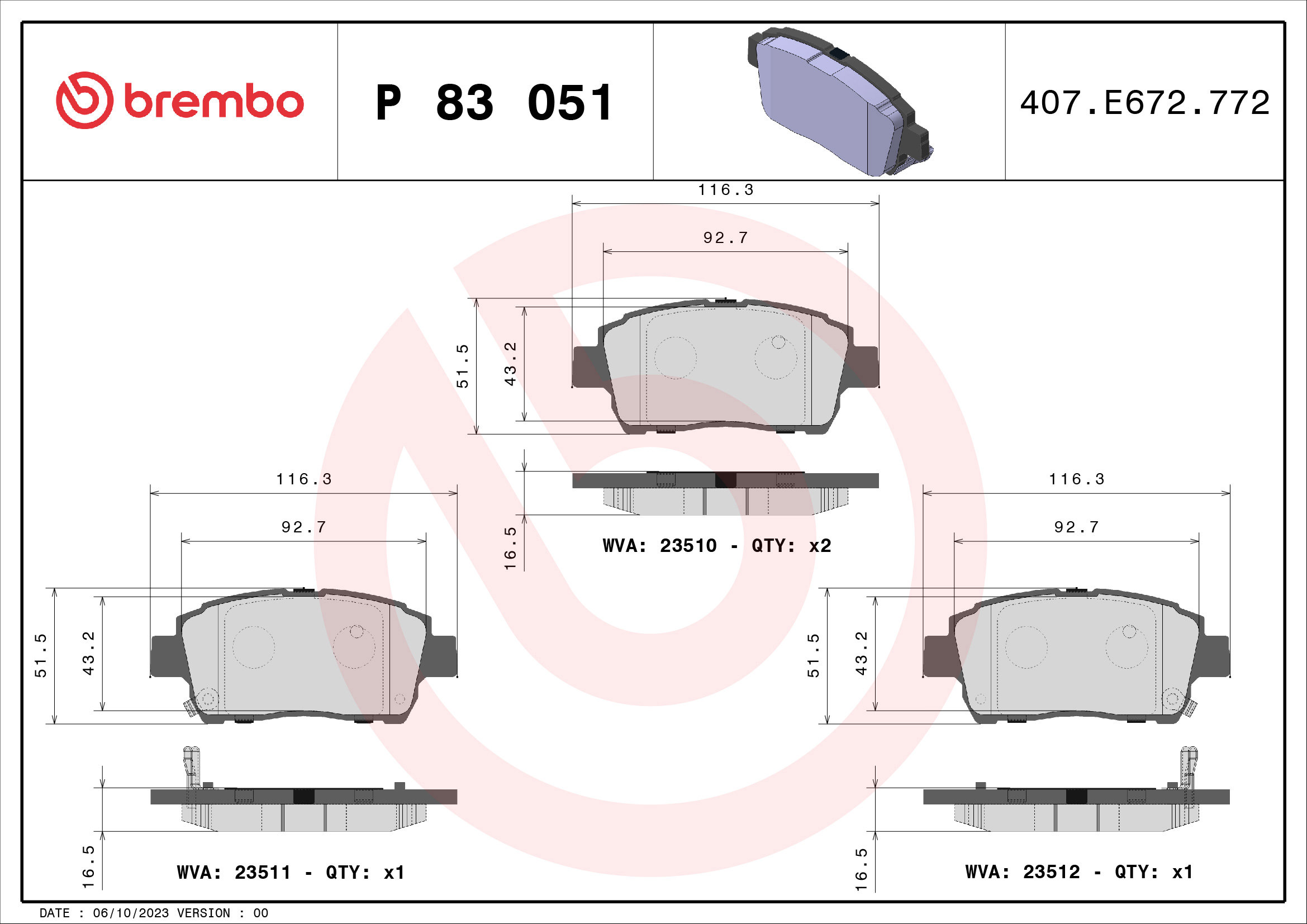 BREMBO Sada brzdových doštičiek P 83 051