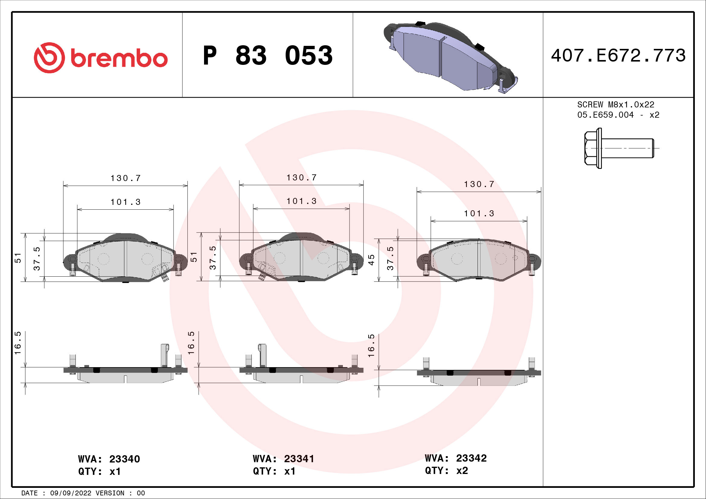 BREMBO Sada brzdových doštičiek P 83 053