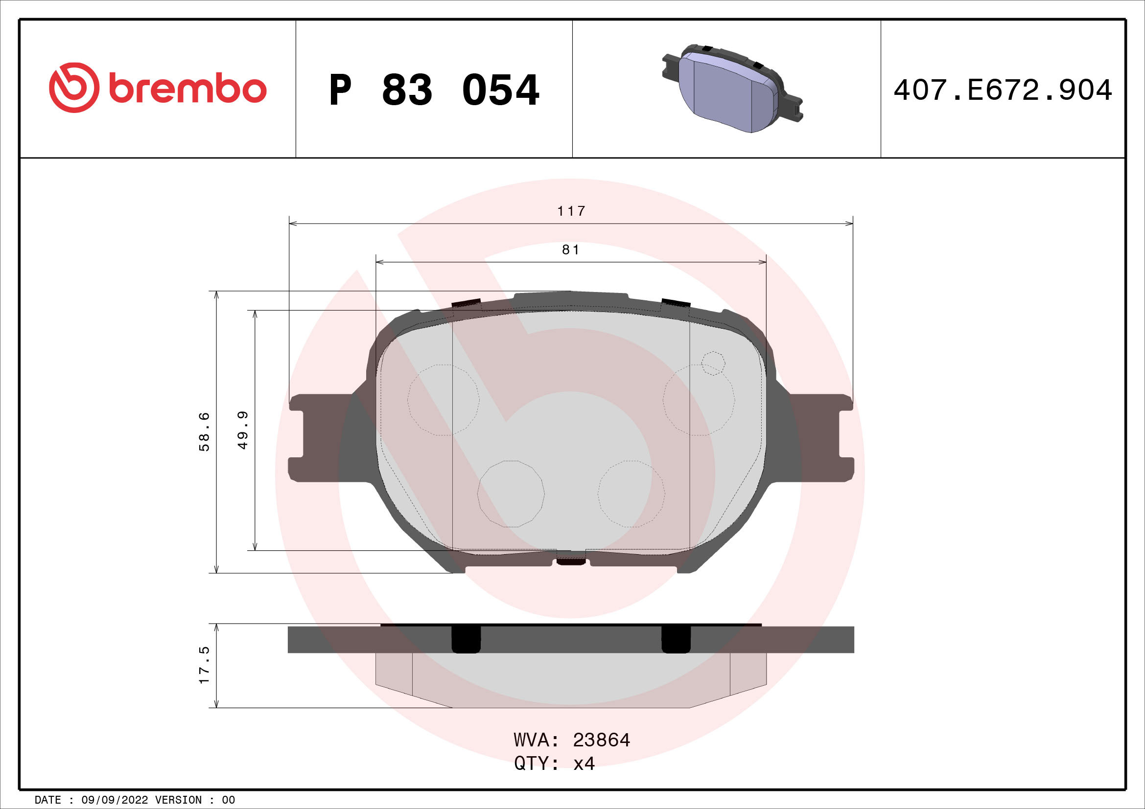 BREMBO Sada brzdových doštičiek P 83 054