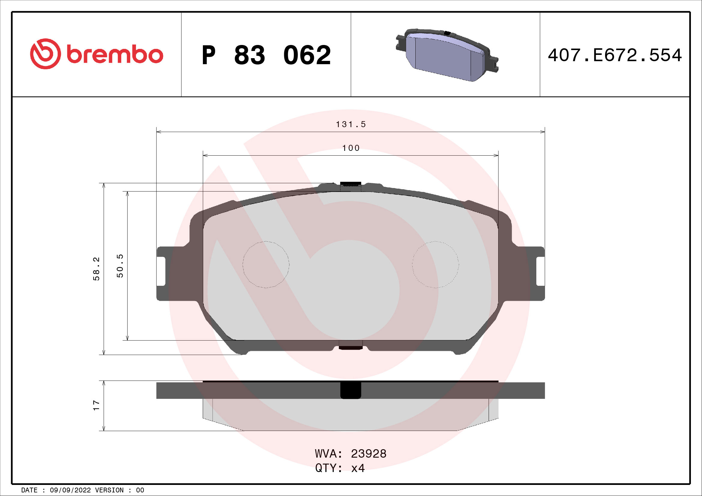 BREMBO Sada brzdových doštičiek P 83 062