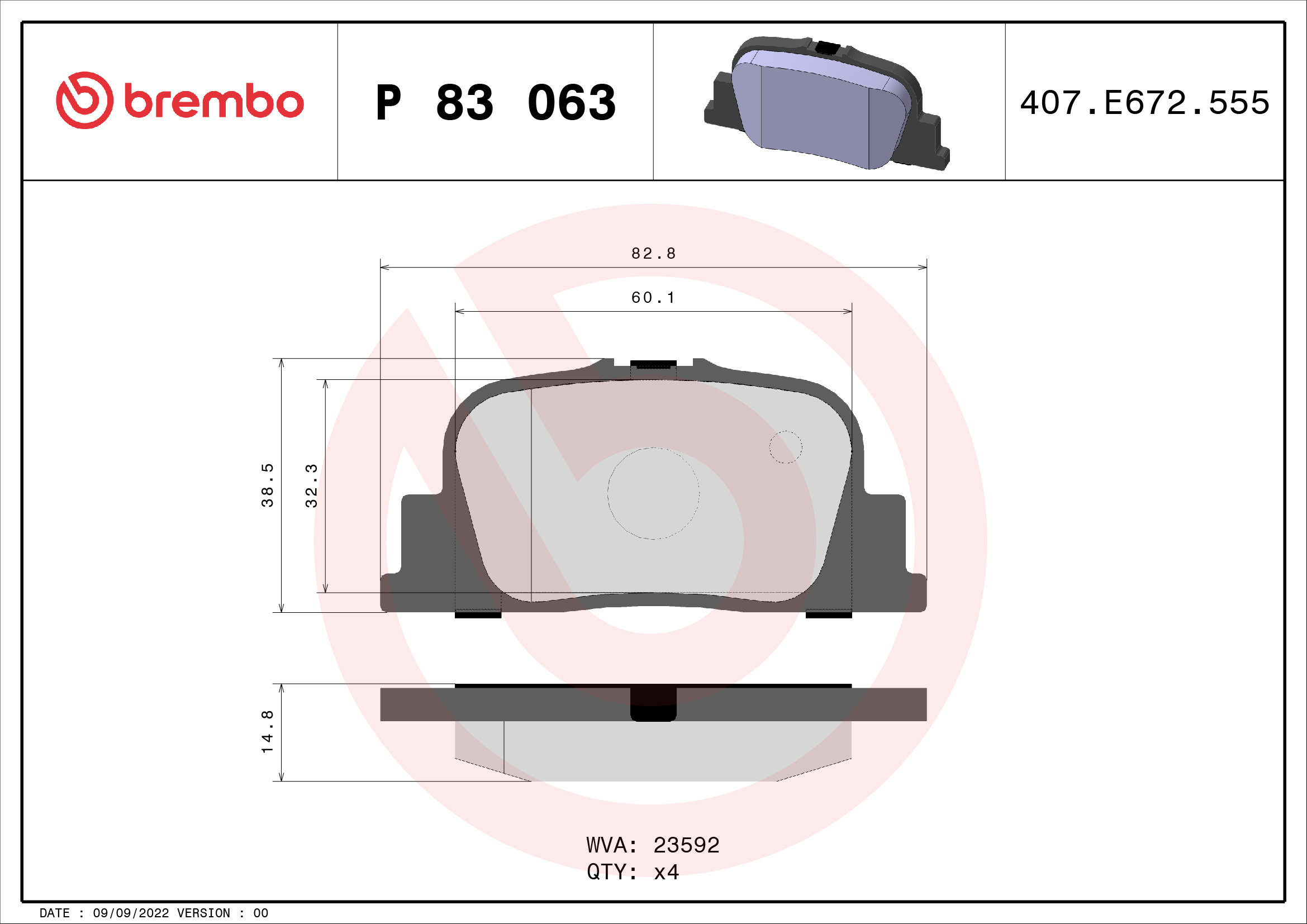 BREMBO Sada brzdových doštičiek P 83 063