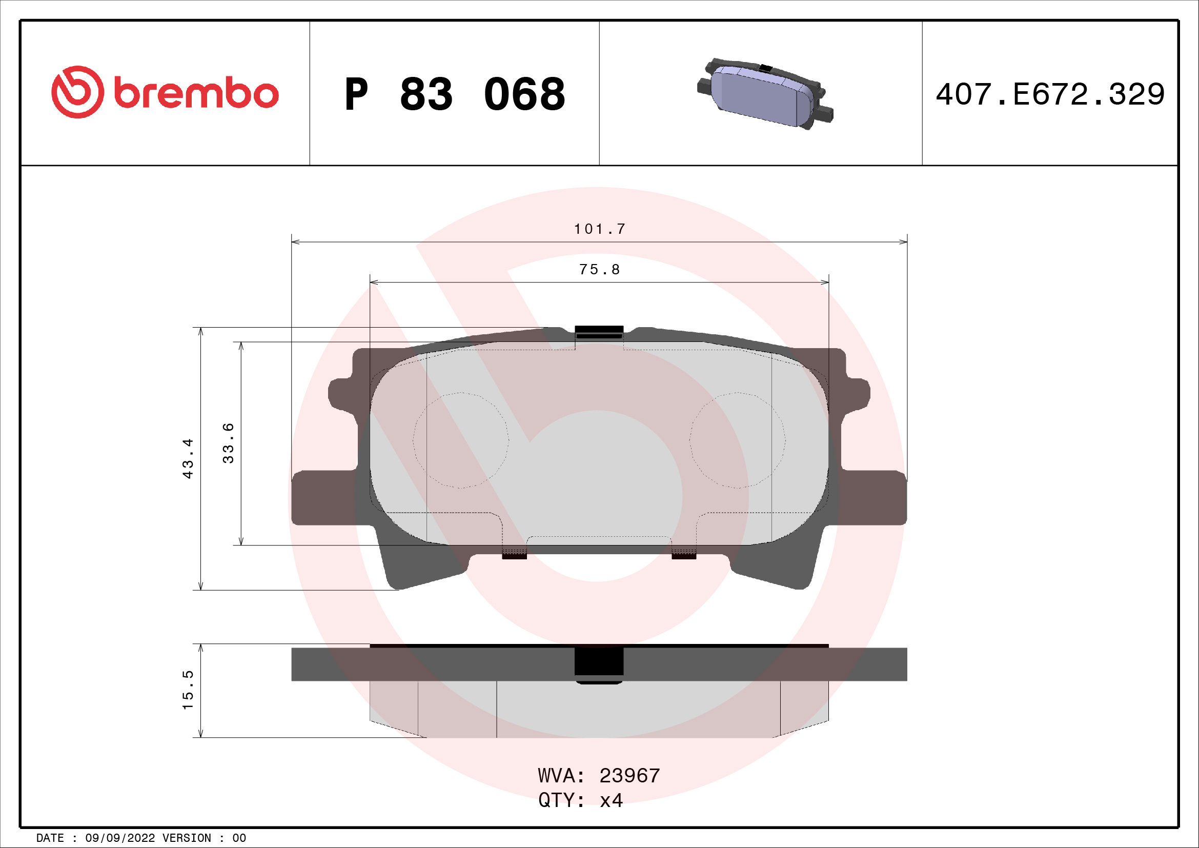 BREMBO Sada brzdových doštičiek P 83 068