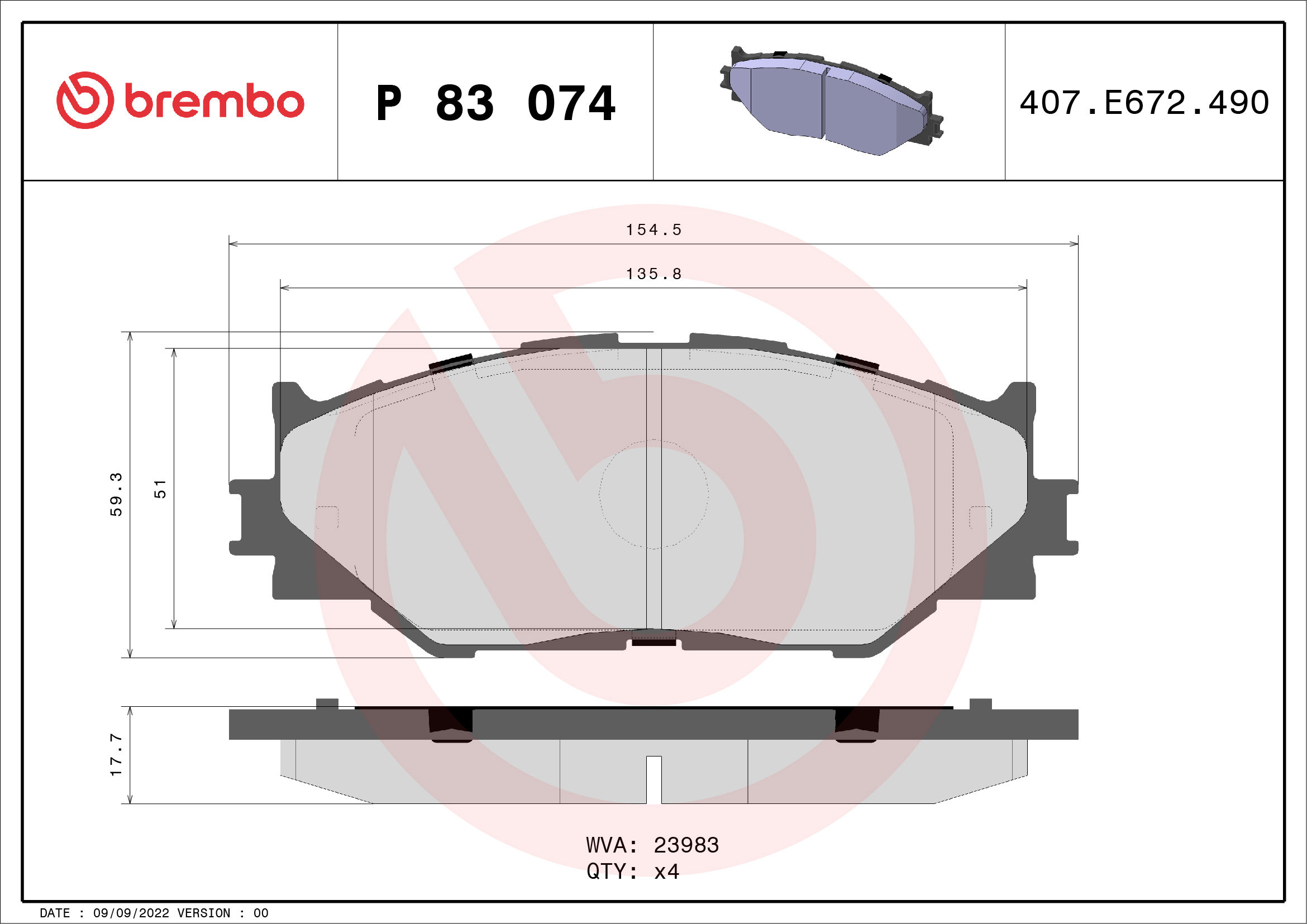 BREMBO Súprava brzdových doštičiek P 83 074