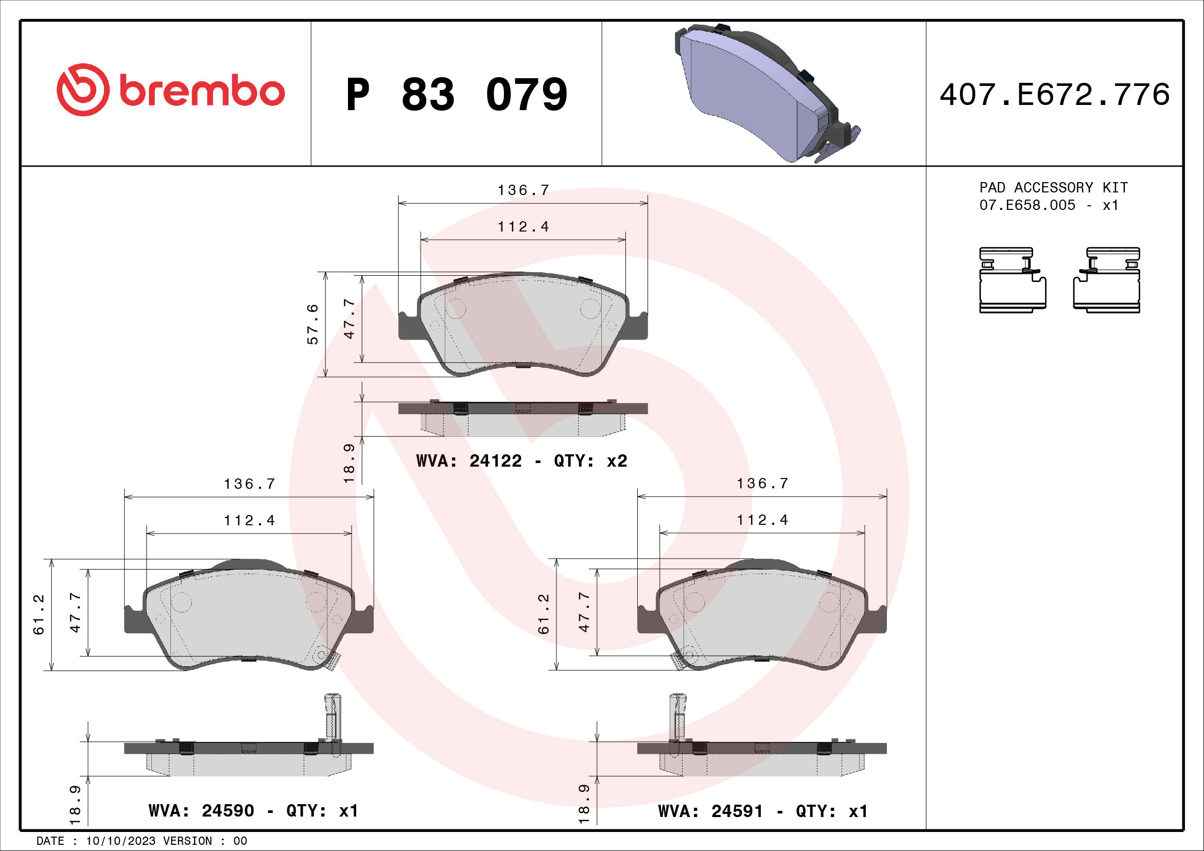 BREMBO Sada brzdových doštičiek P 83 079
