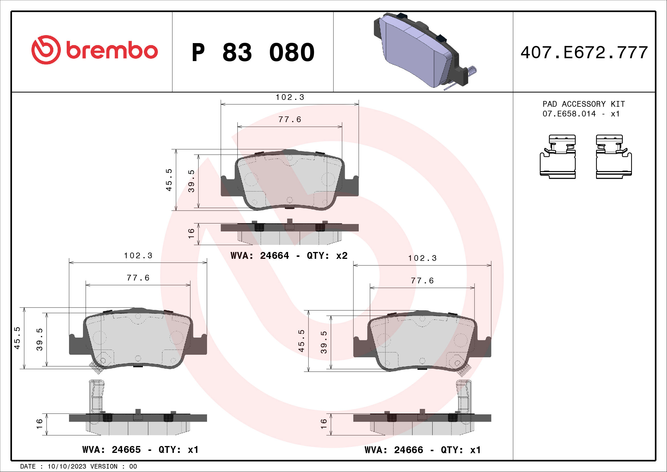 BREMBO Súprava brzdových doštičiek P 83 080X