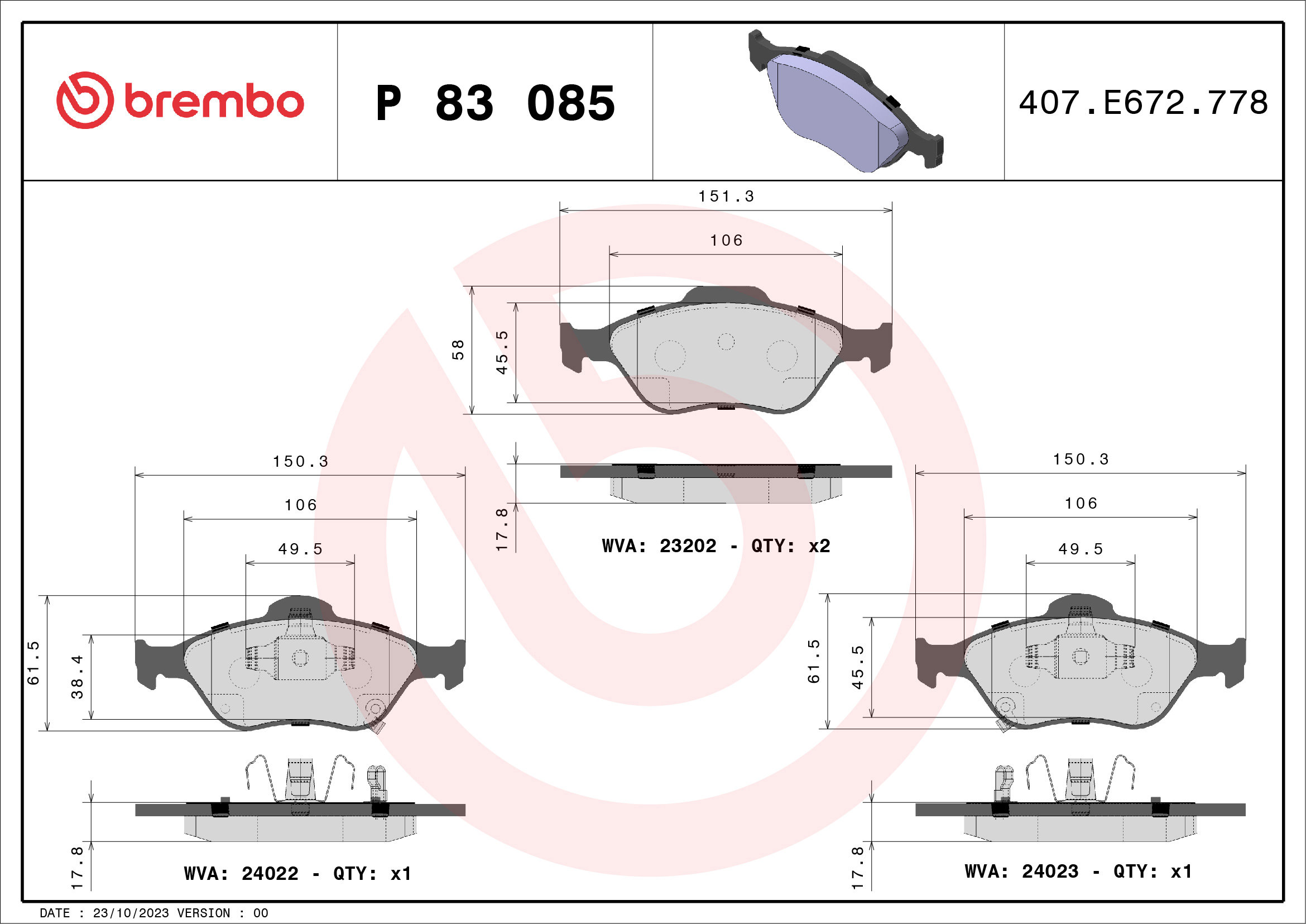BREMBO Súprava brzdových doštičiek P 83 085