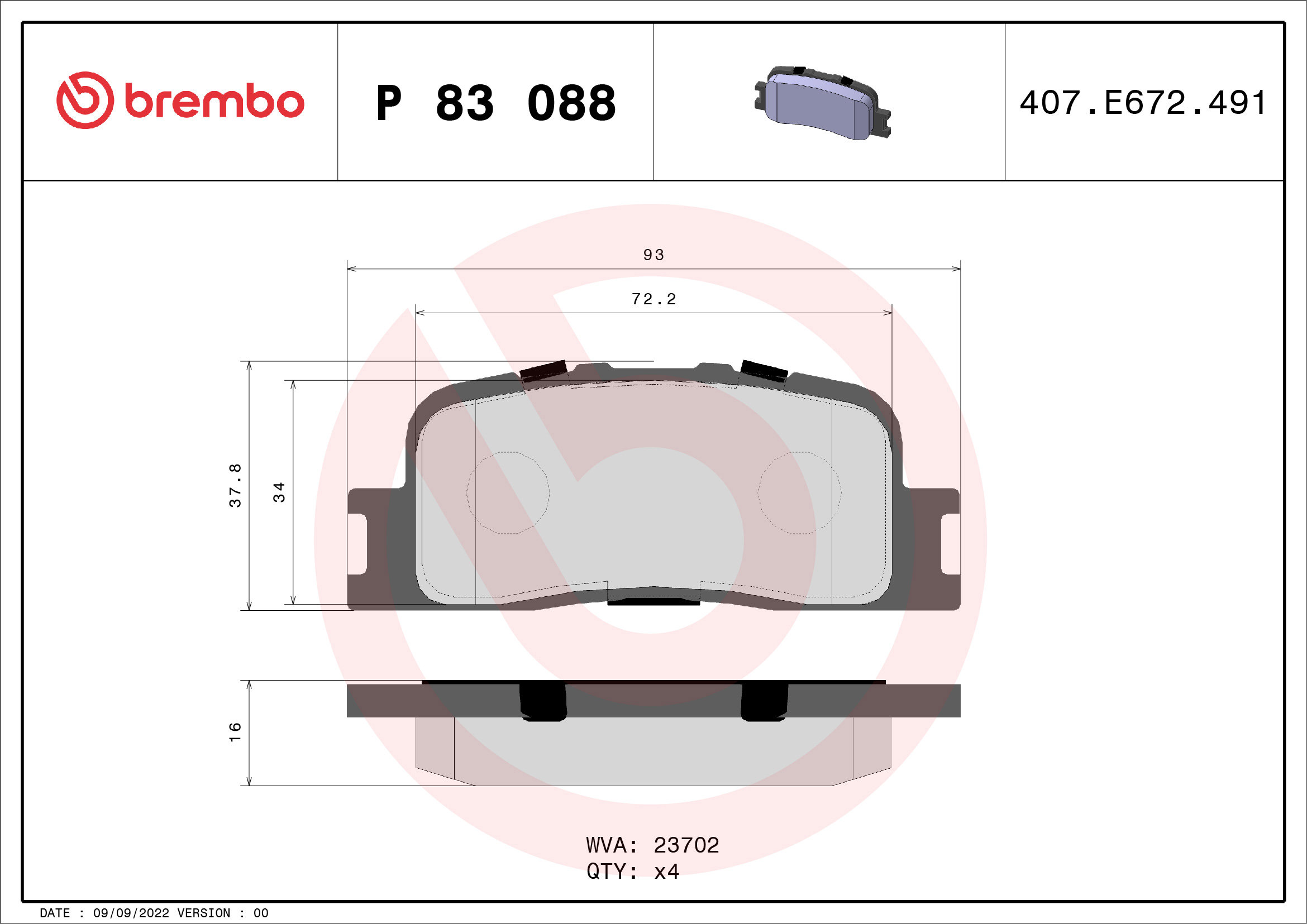 BREMBO Súprava brzdových doštičiek P 83 088