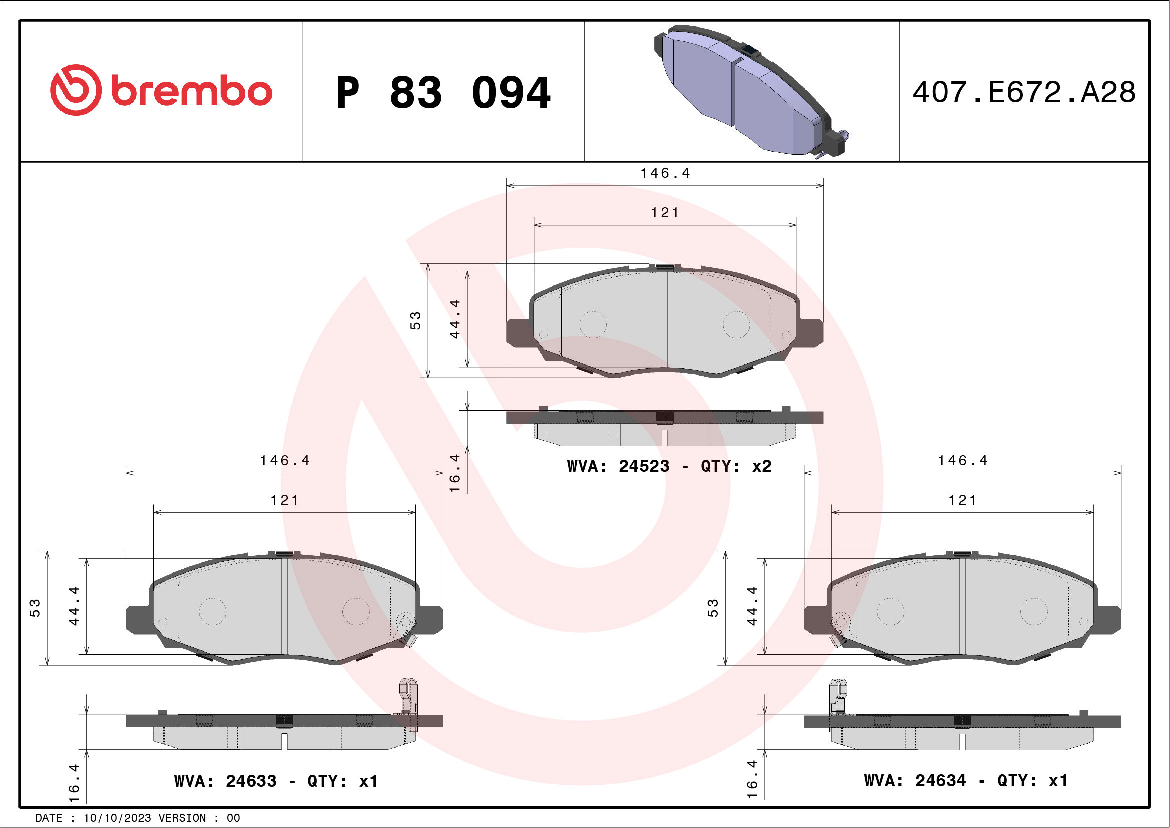 BREMBO Súprava brzdových doštičiek P 83 094