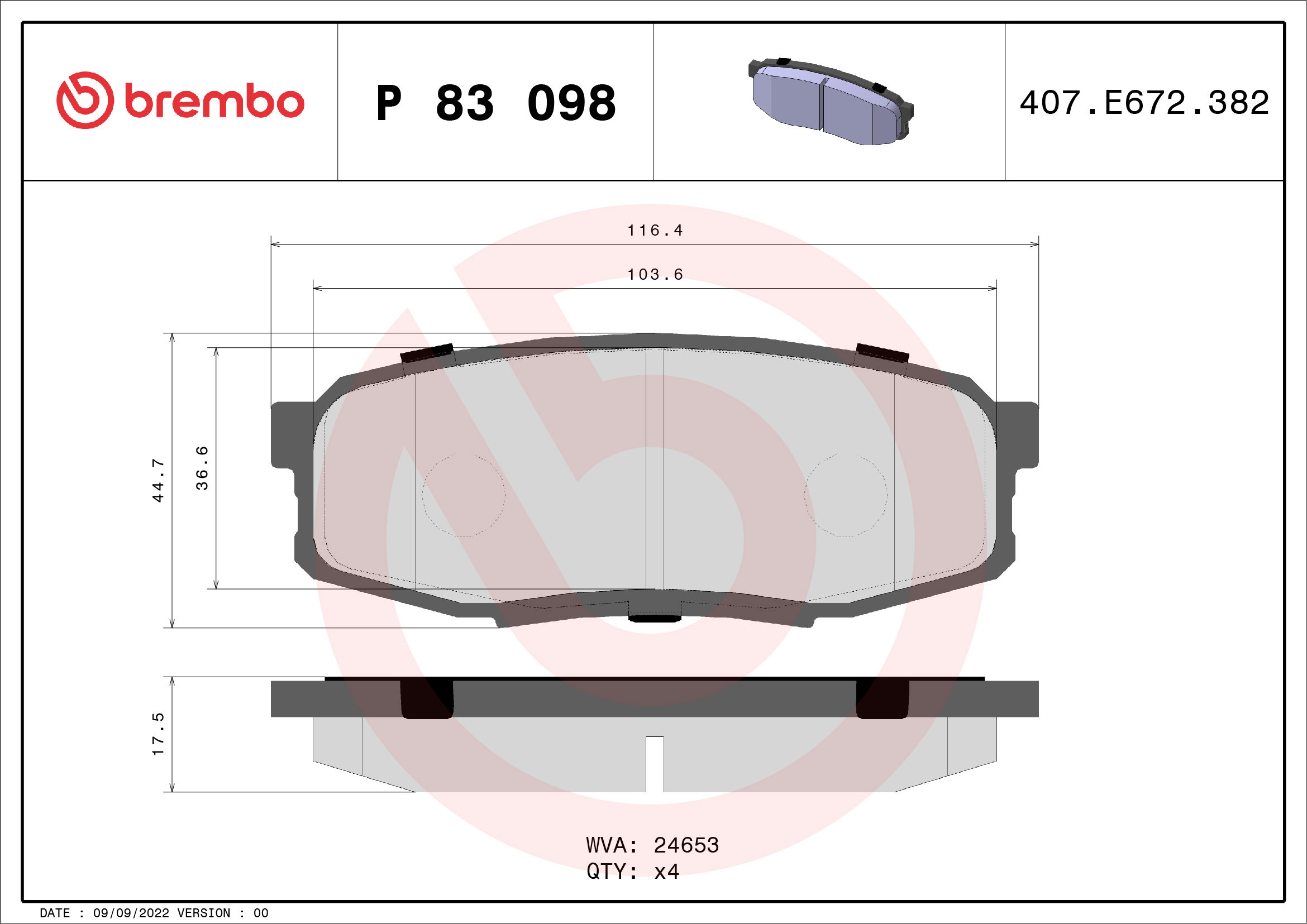 BREMBO Sada brzdových doštičiek P 83 098