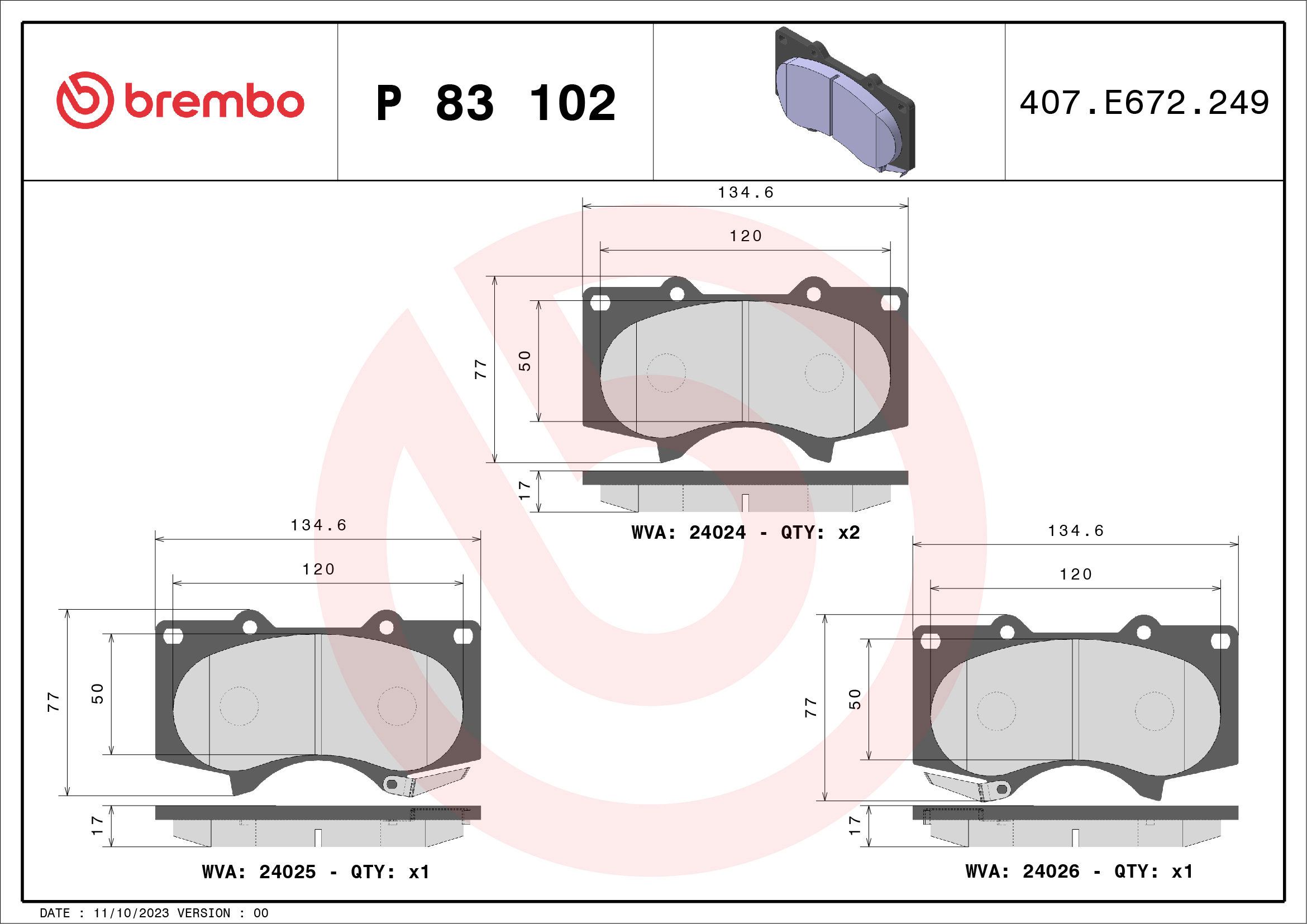 BREMBO Sada brzdových doštičiek P 83 102