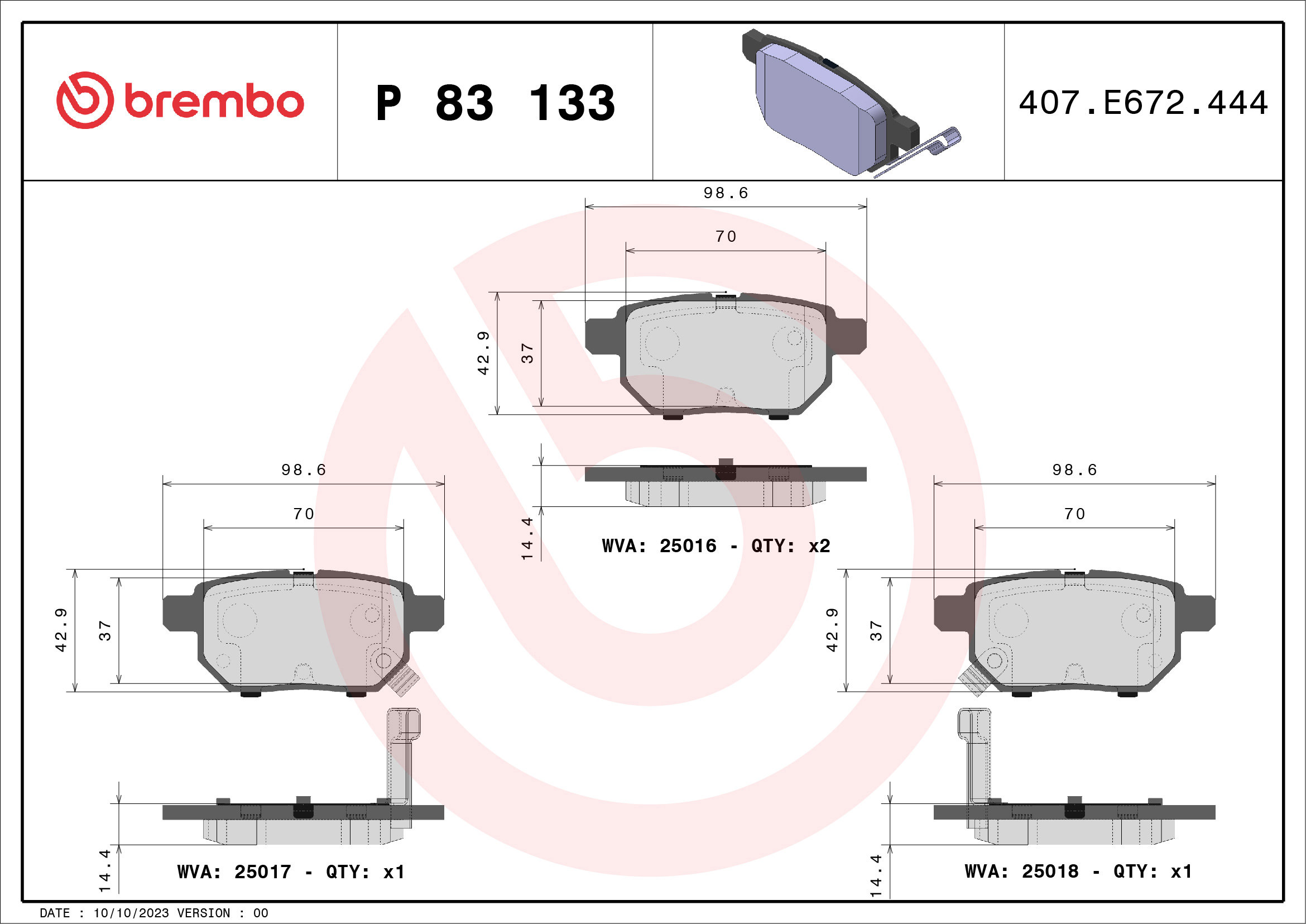 BREMBO Sada brzdových doštičiek P 83 133