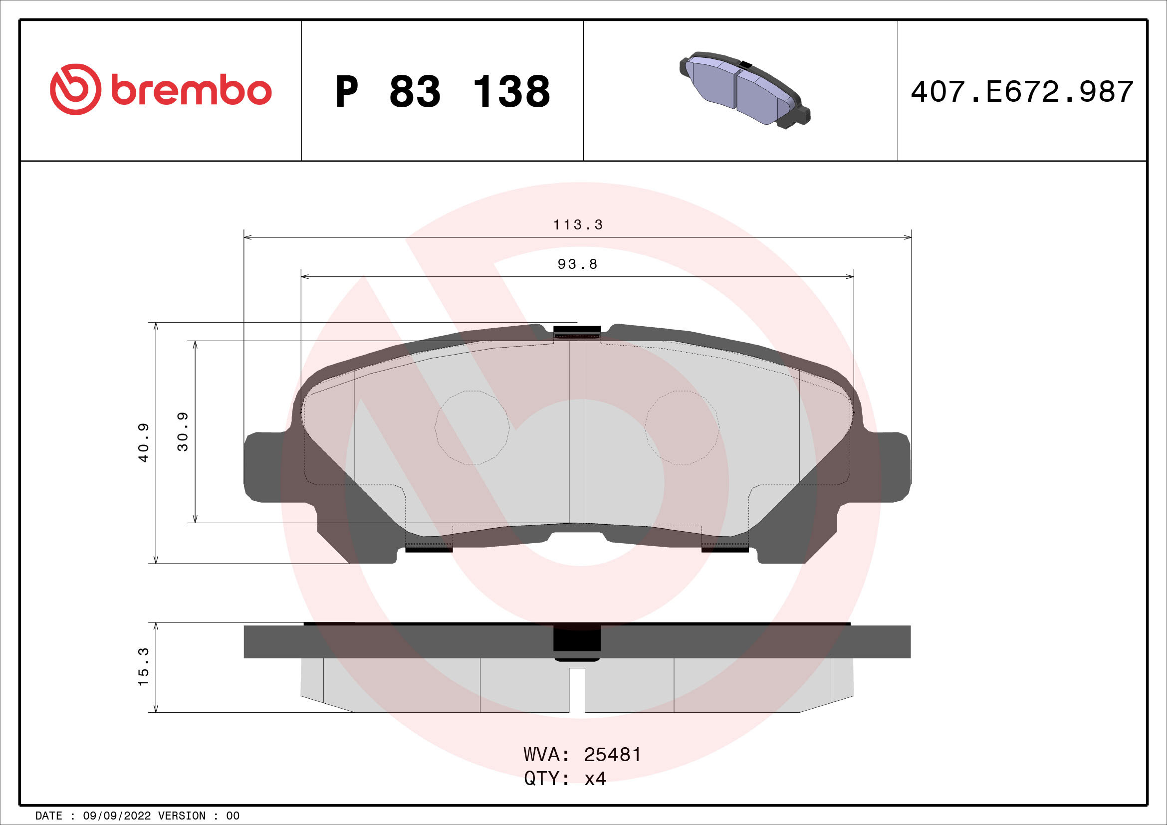 BREMBO Súprava brzdových doštičiek P 83 138