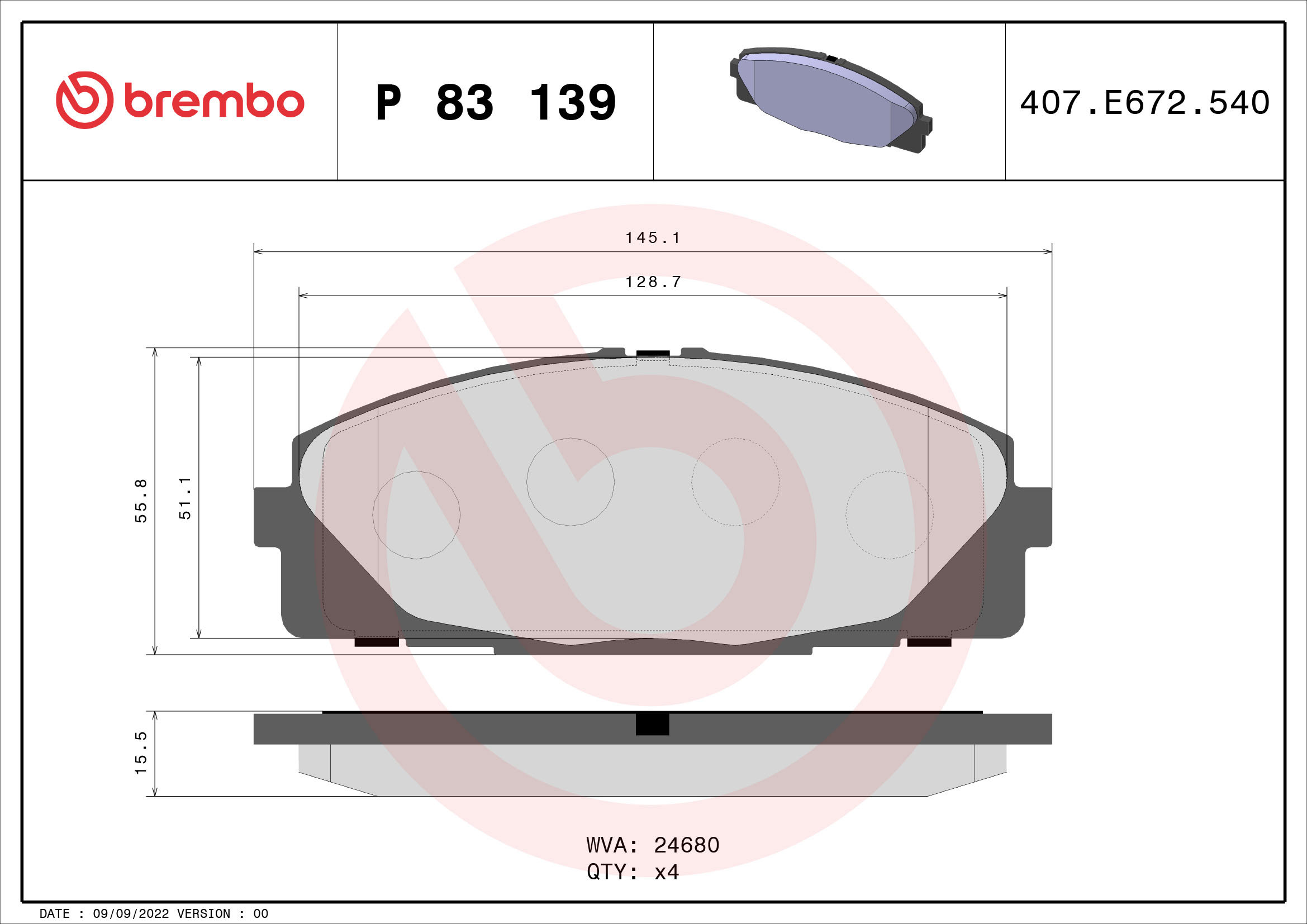 BREMBO Sada brzdových doštičiek P 83 139
