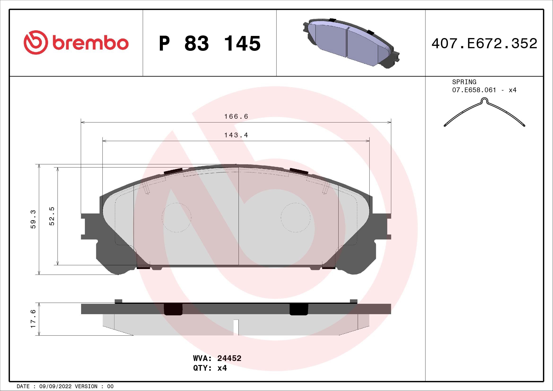 BREMBO Sada brzdových doštičiek P 83 145