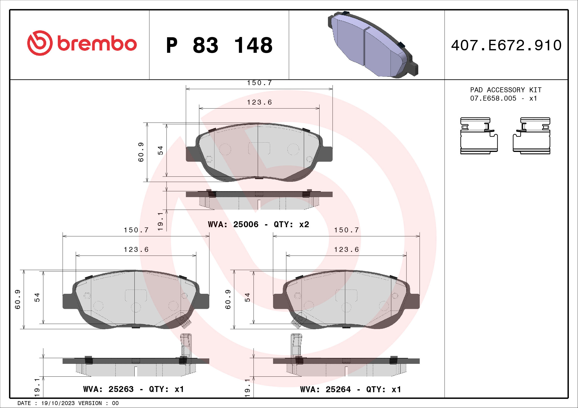 BREMBO Súprava brzdových doštičiek P 83 148