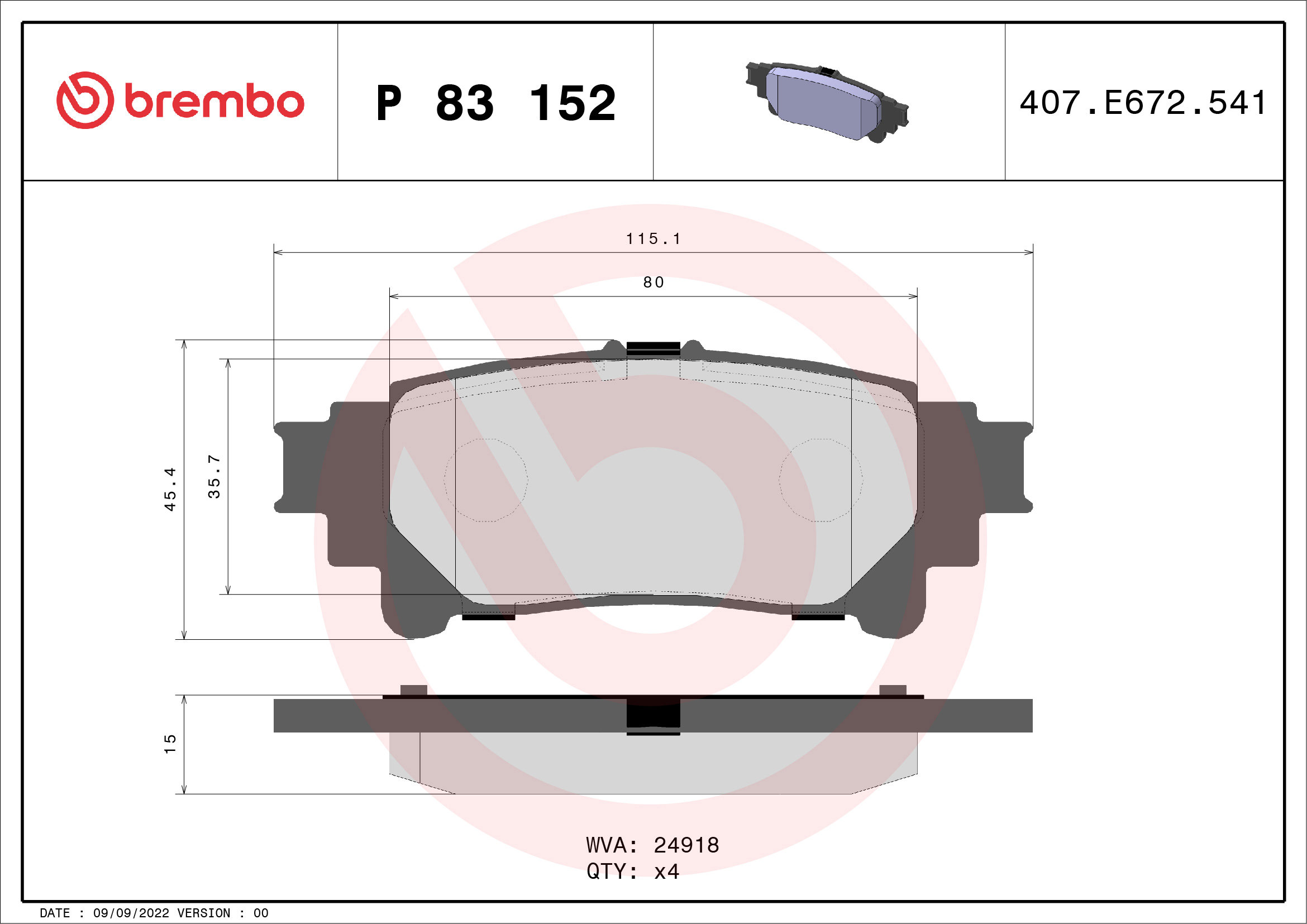 BREMBO Sada brzdových doštičiek P 83 152