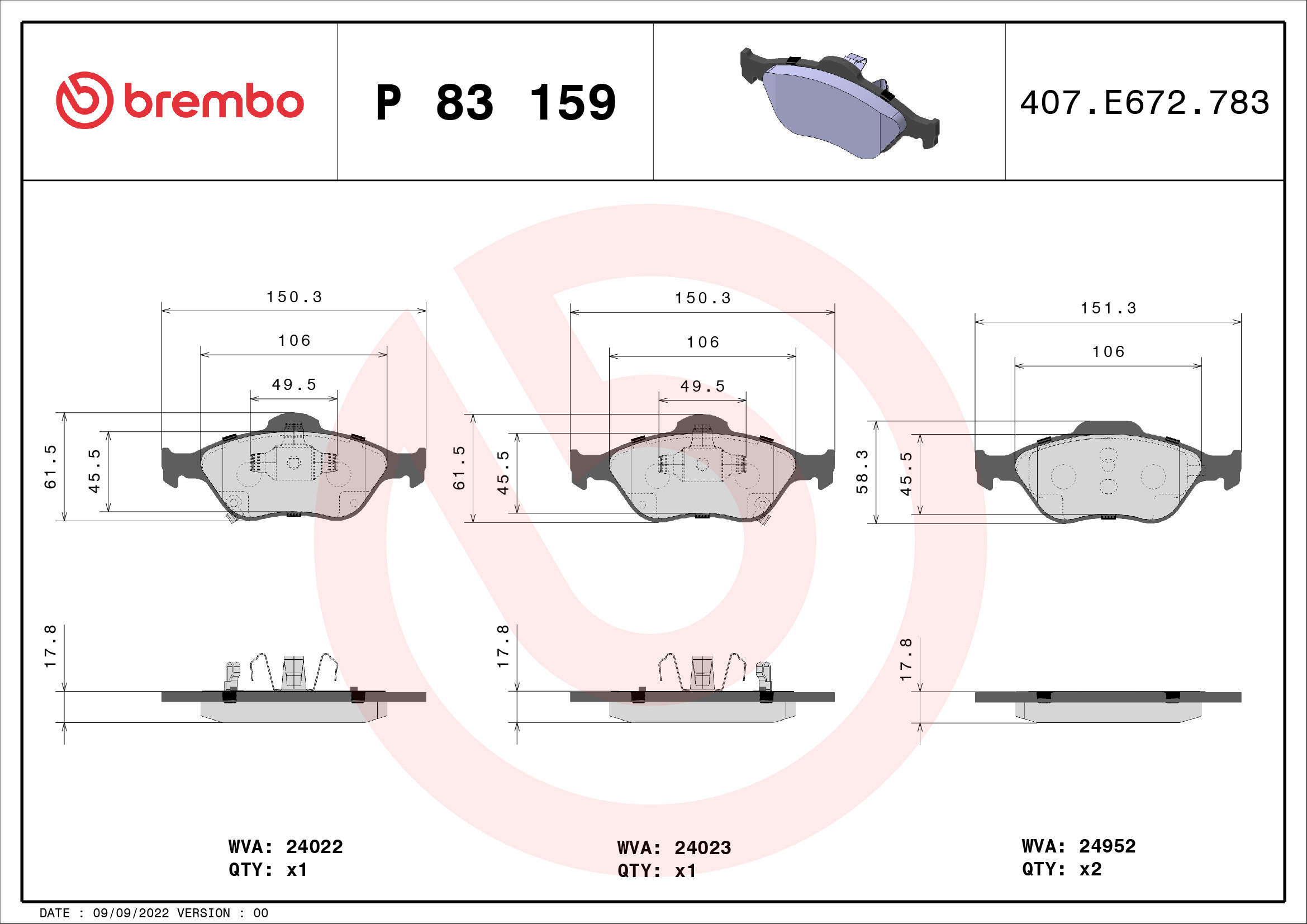 BREMBO Sada brzdových doštičiek P 83 159