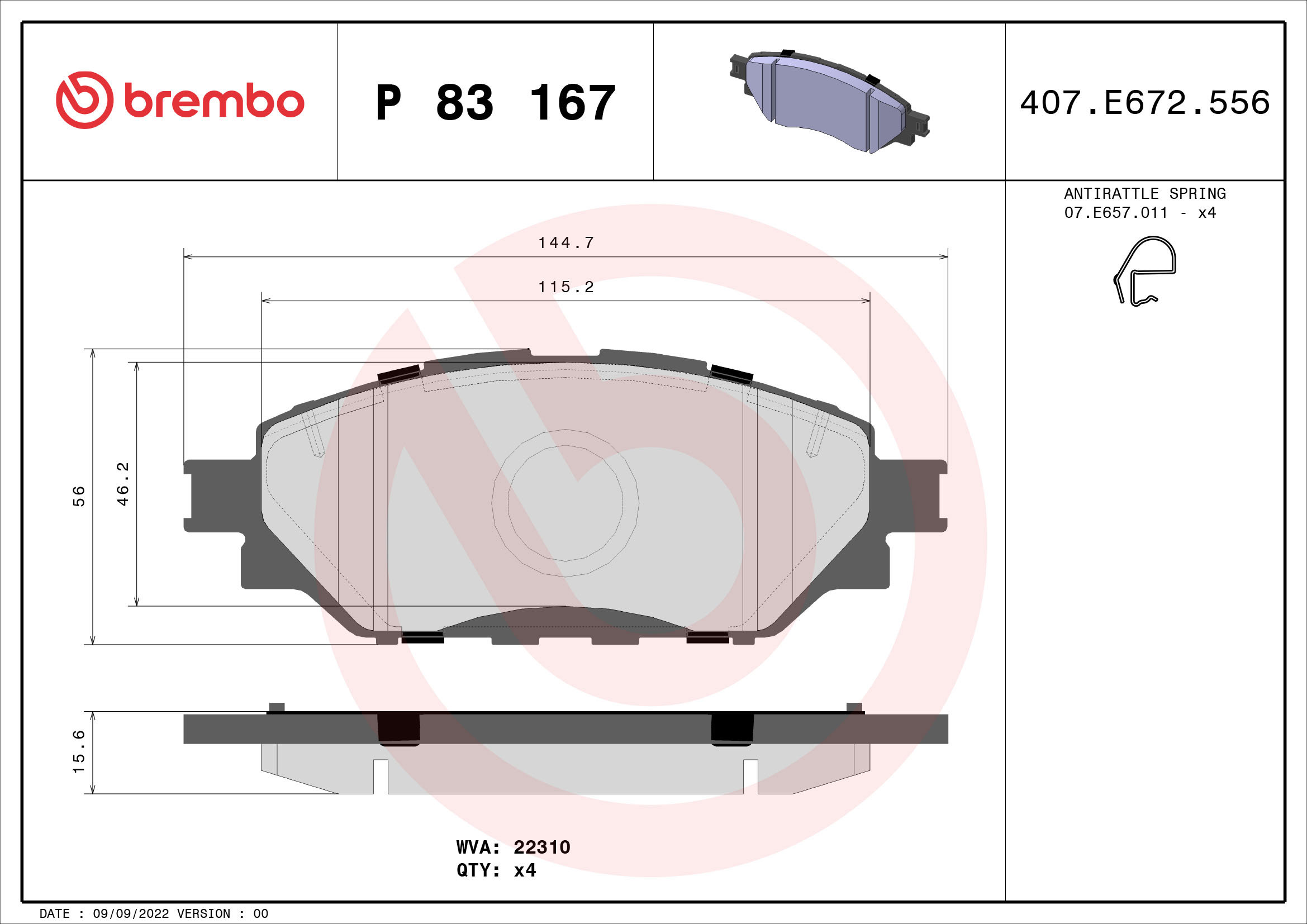 BREMBO Súprava brzdových doštičiek P 83 167