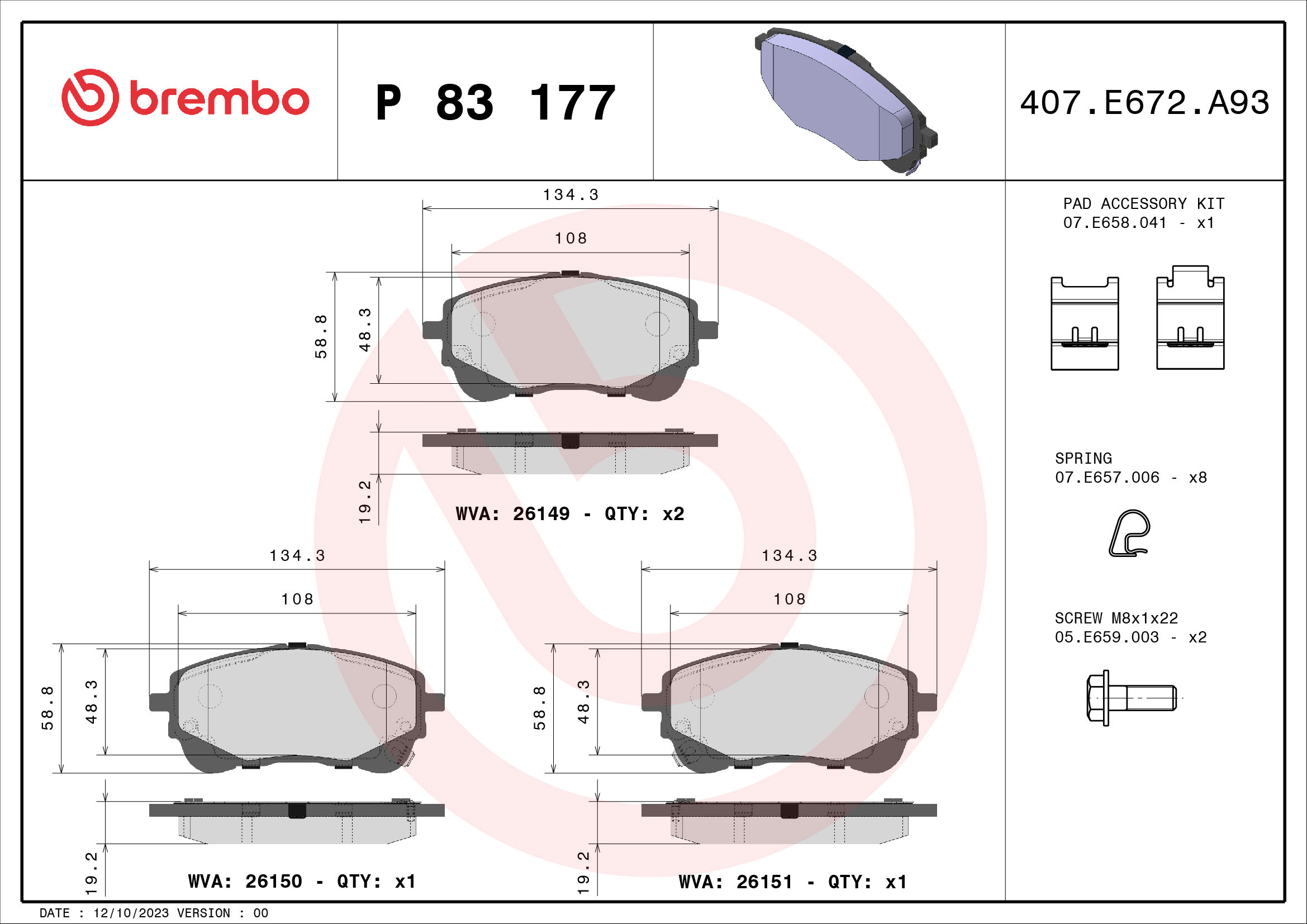 BREMBO Sada brzdových doštičiek P 83 177