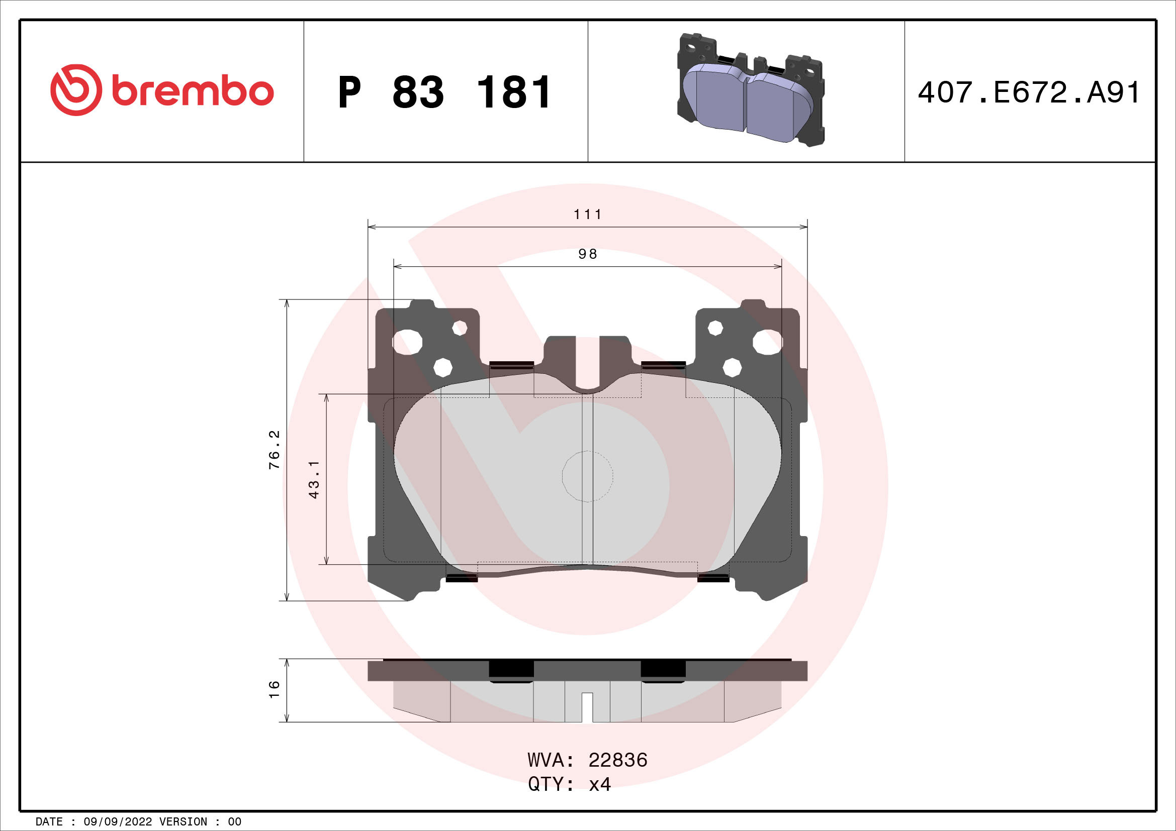 BREMBO Sada brzdových doštičiek P 83 181