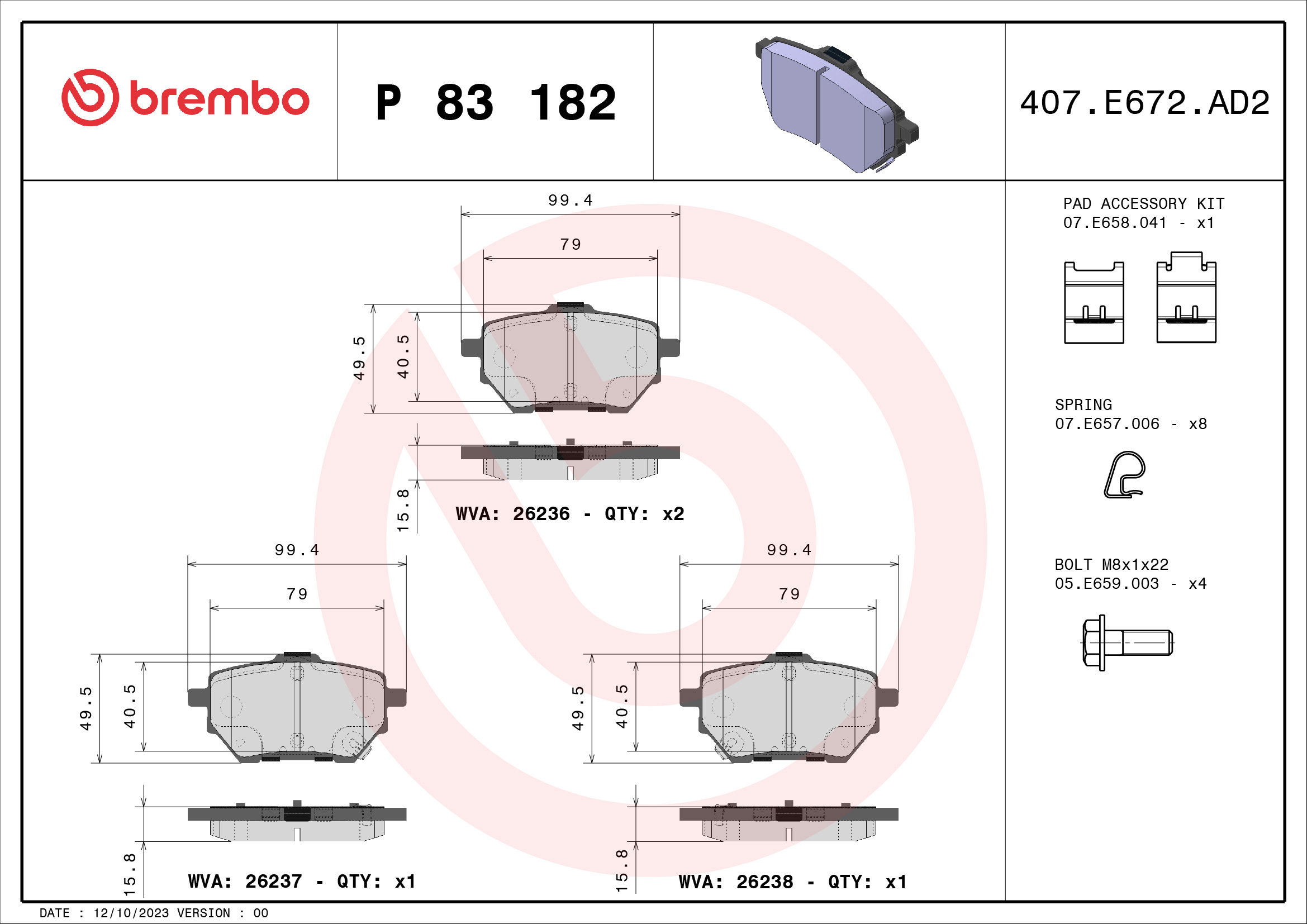 BREMBO Sada brzdových doštičiek P 83 182