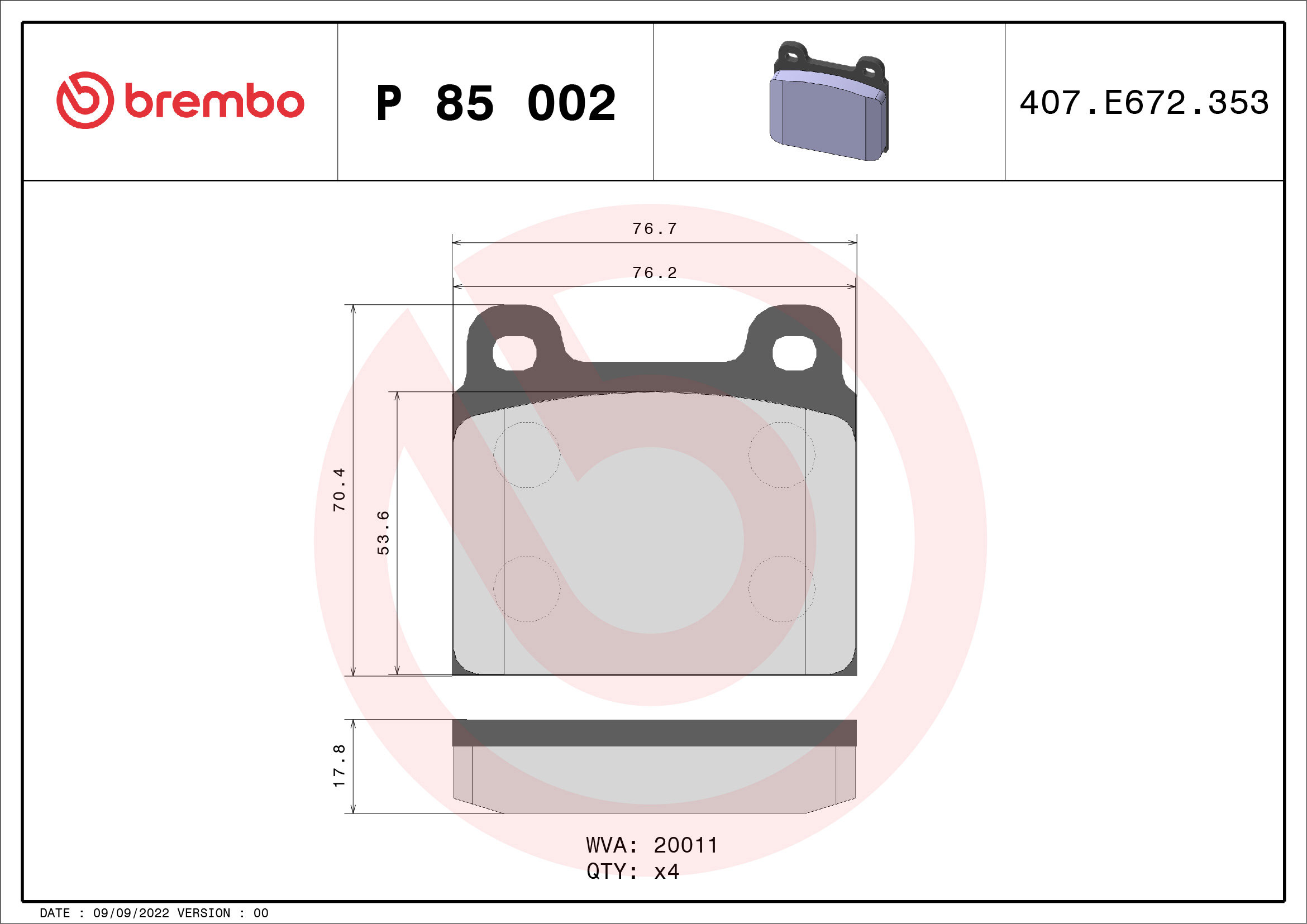 BREMBO Sada brzdových doštičiek P 85 002