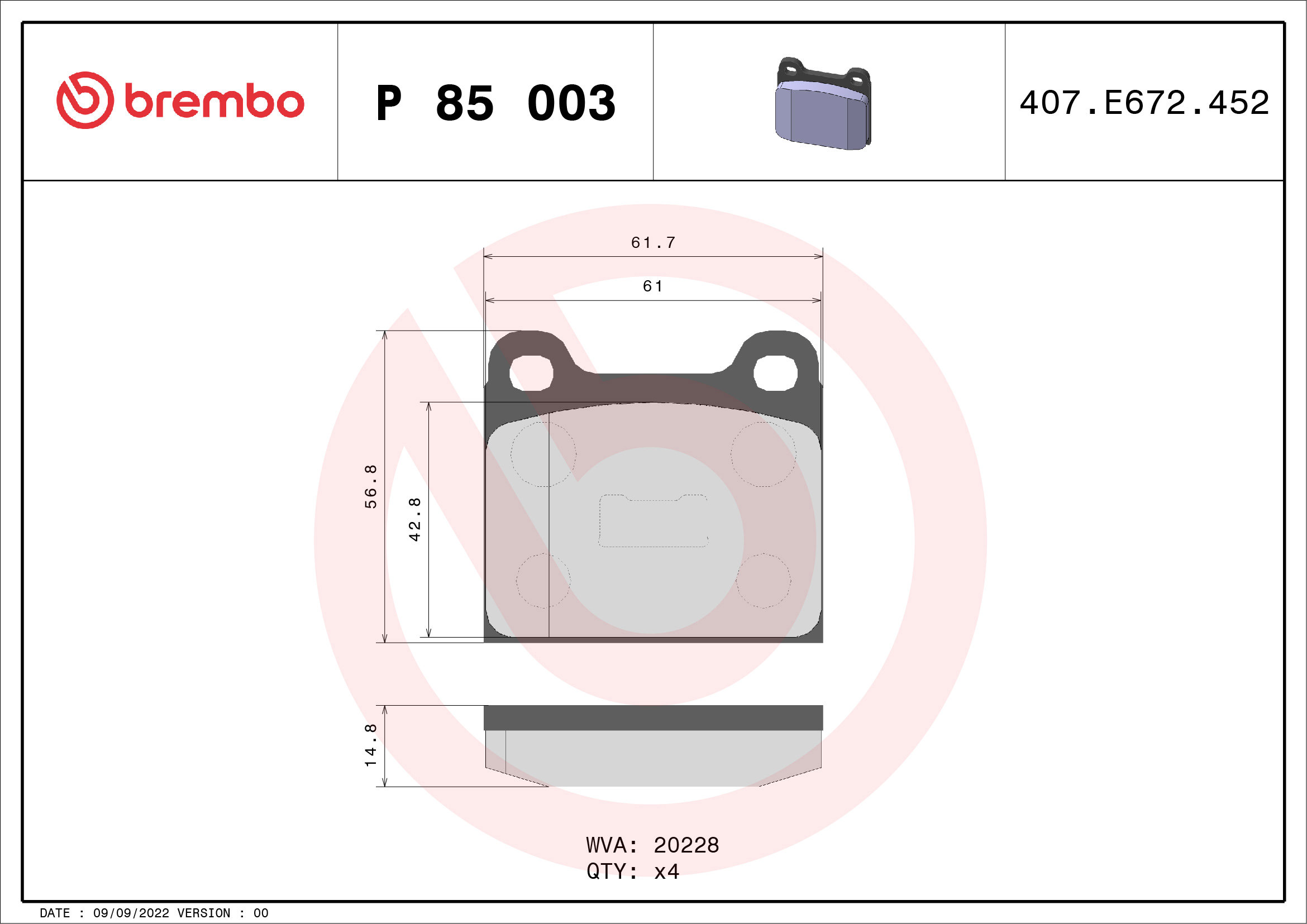 BREMBO Sada brzdových doštičiek P 85 003