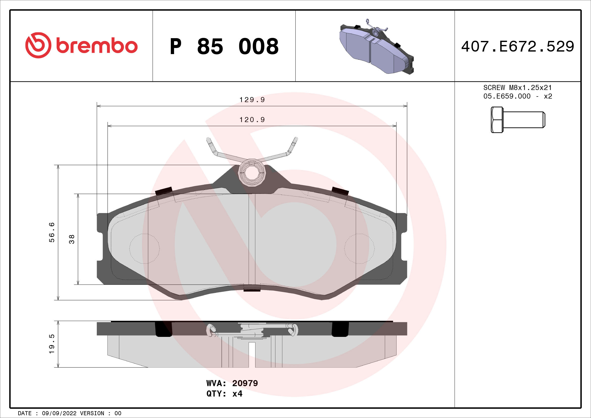 BREMBO Sada brzdových doštičiek P 85 008