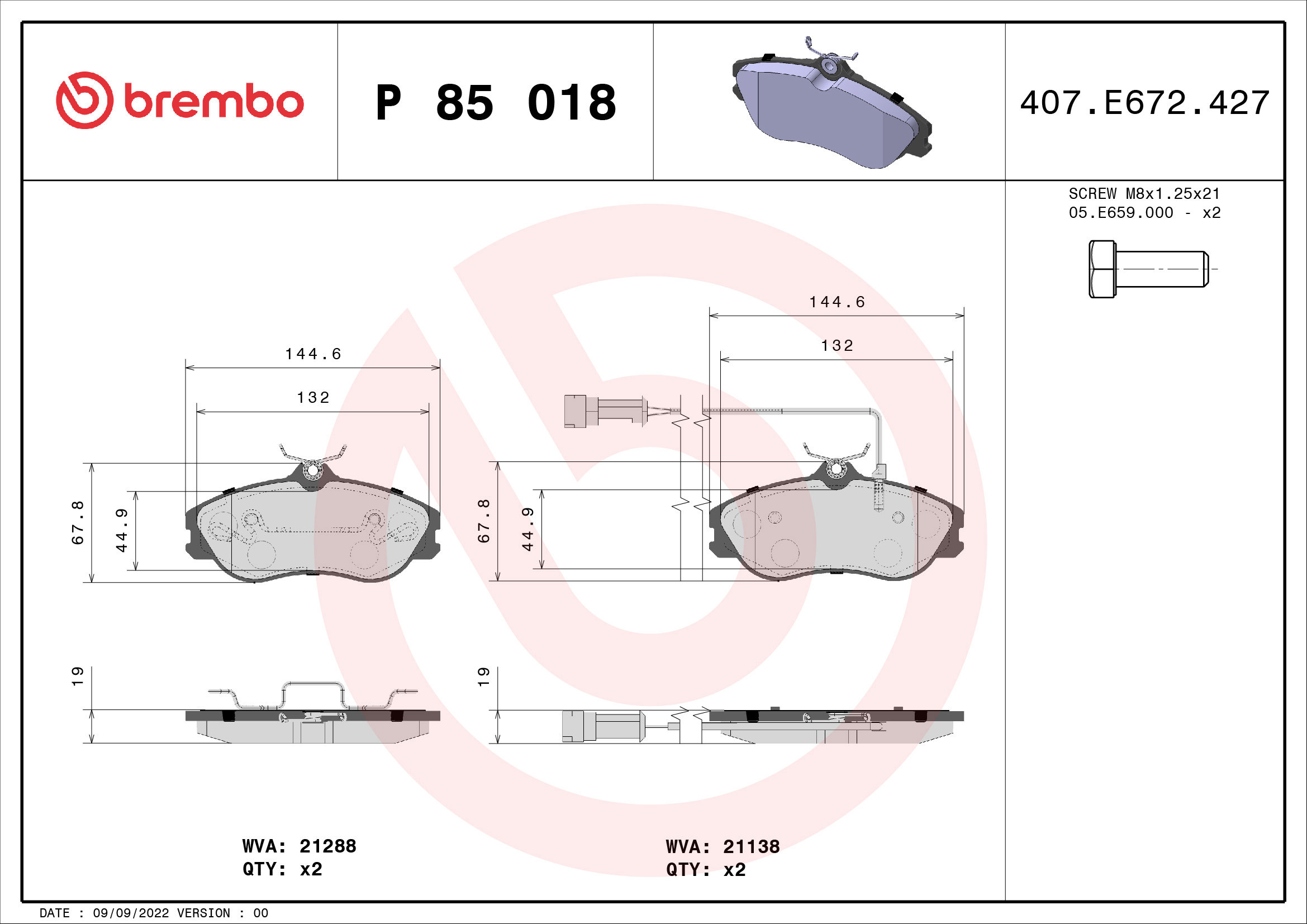 BREMBO Súprava brzdových doštičiek P 85 018