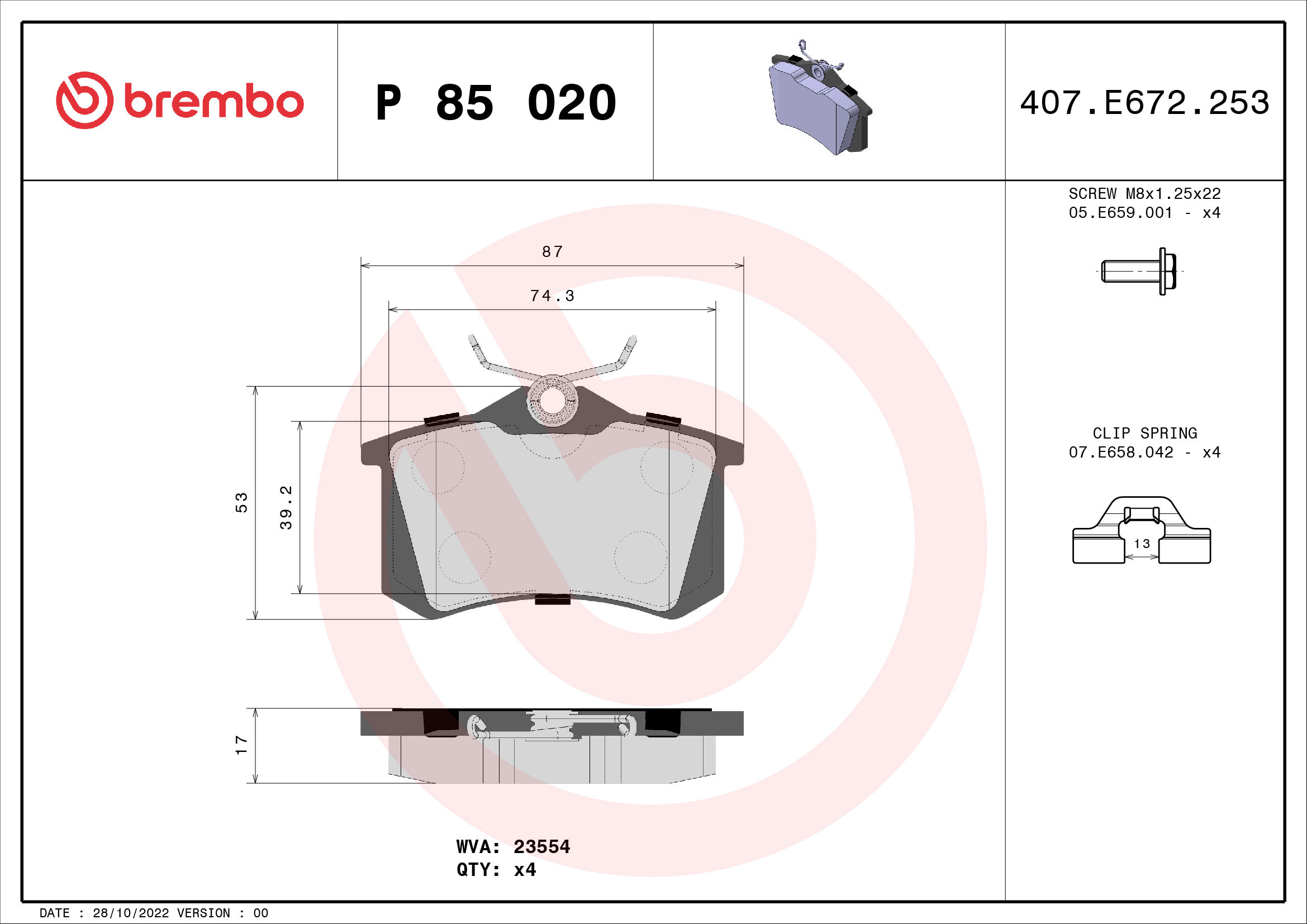 BREMBO Súprava brzdových doštičiek P 85 020