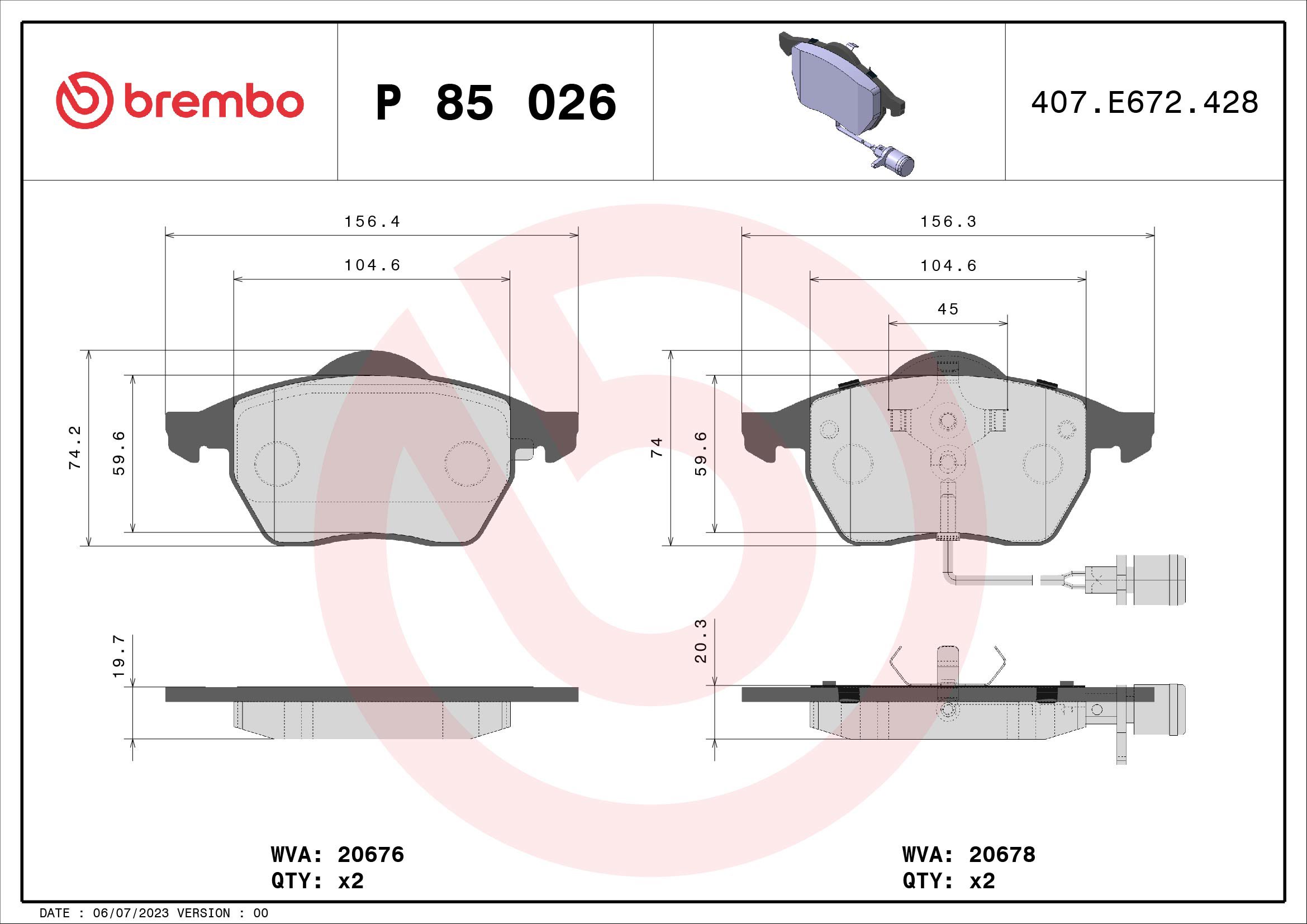 BREMBO Súprava brzdových doštičiek P 85 026