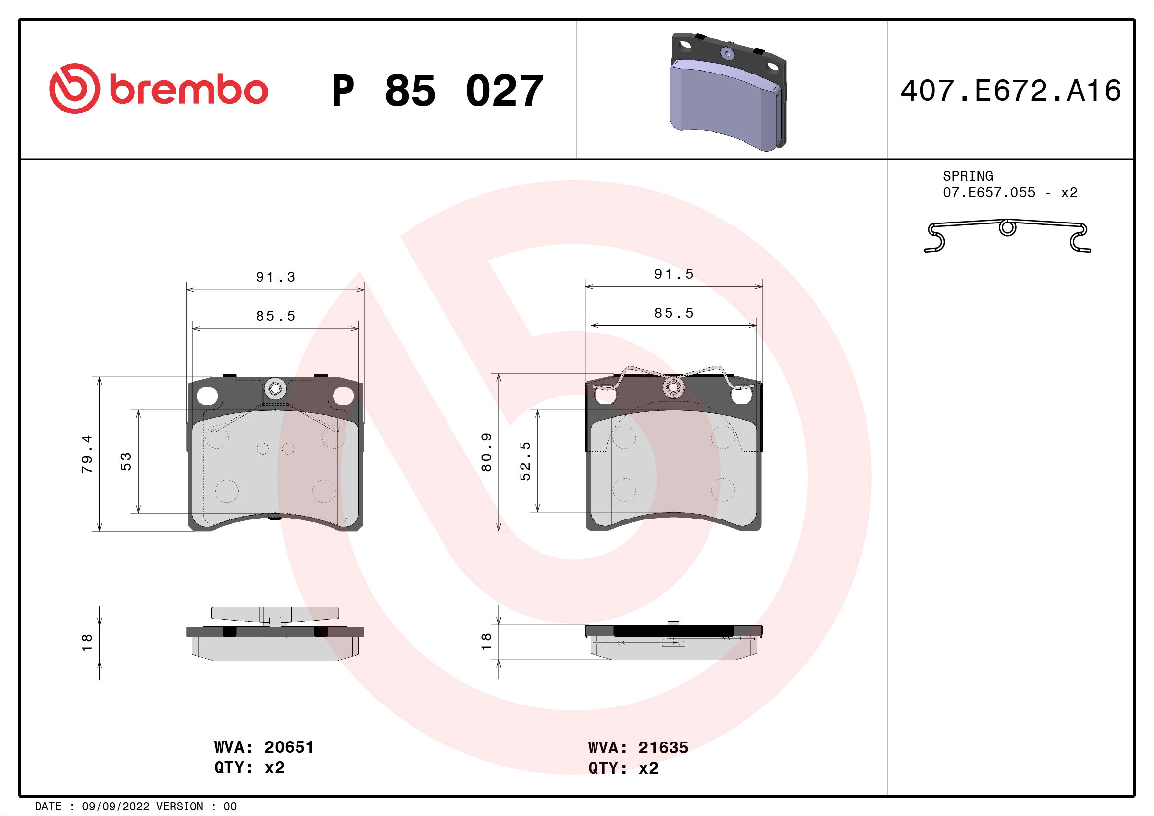 BREMBO Sada brzdových doštičiek P 85 027
