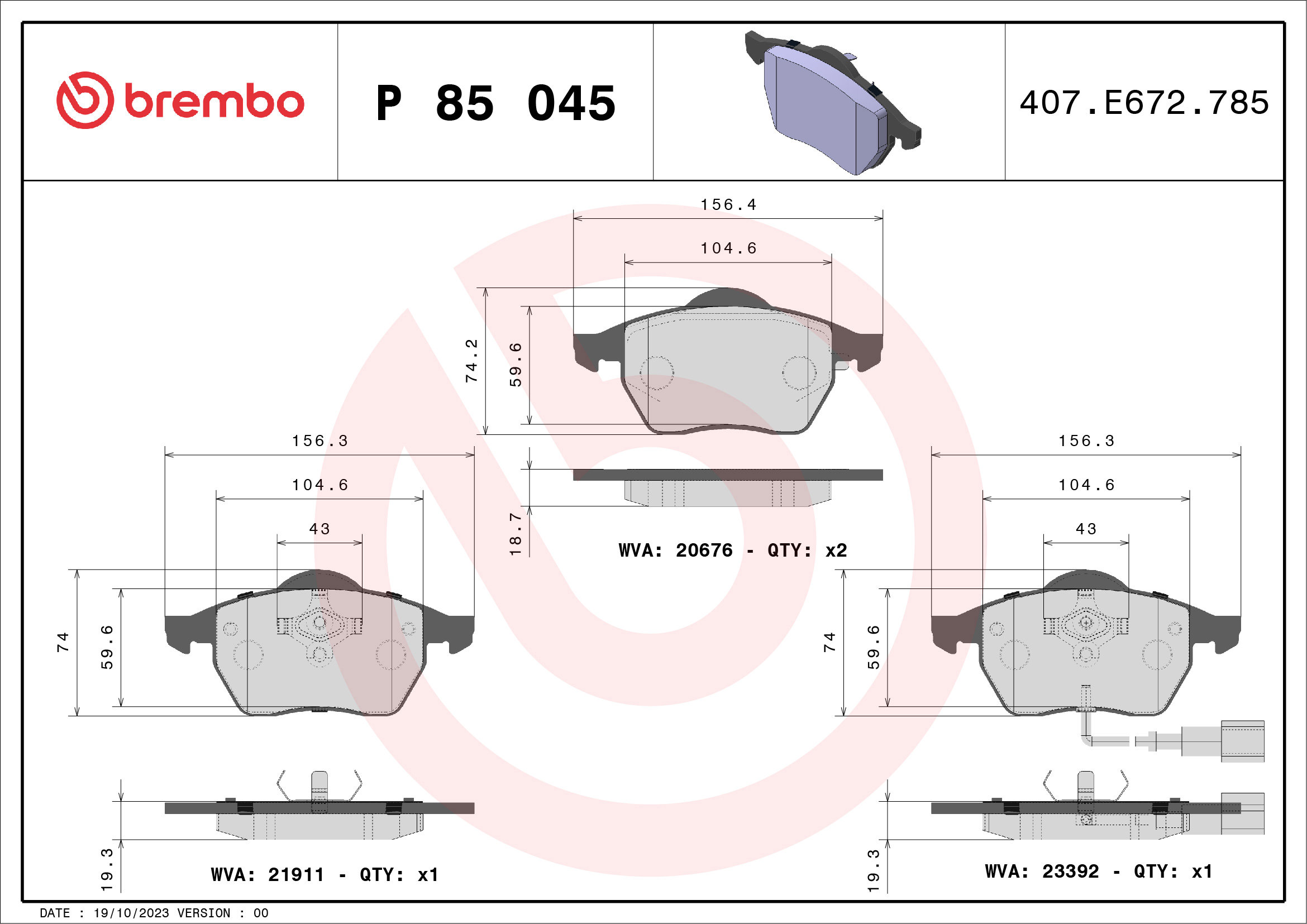 BREMBO Sada brzdových doštičiek P 85 045