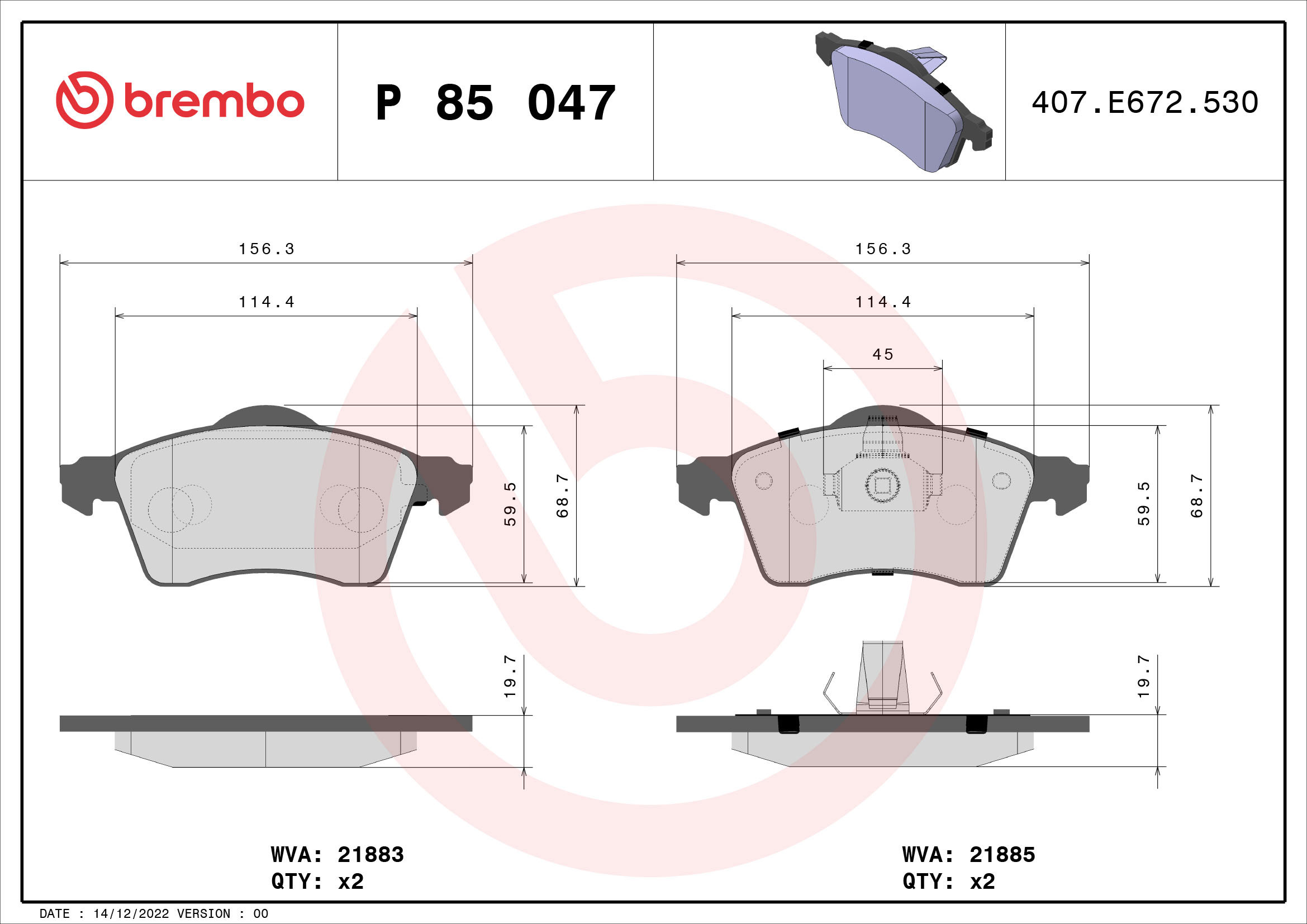 BREMBO Sada brzdových doštičiek P 85 047