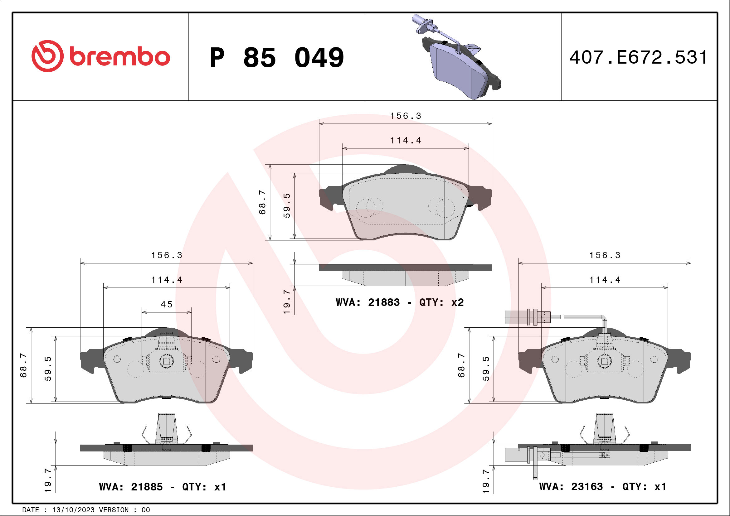 BREMBO Súprava brzdových doštičiek P 85 049