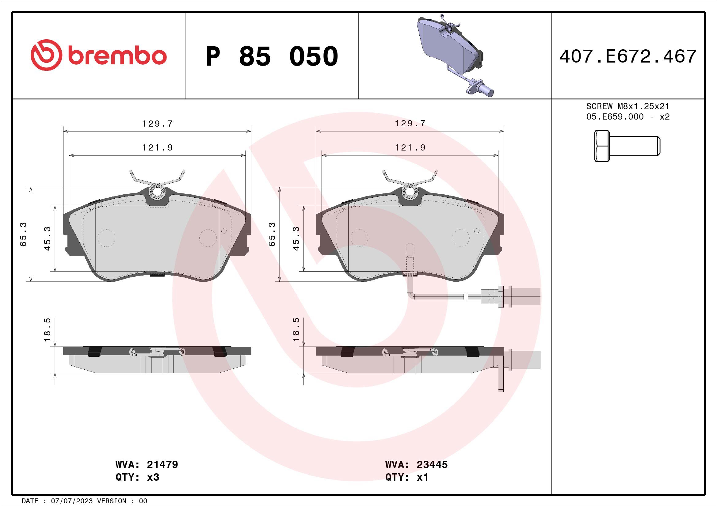 BREMBO Súprava brzdových doštičiek P 85 050