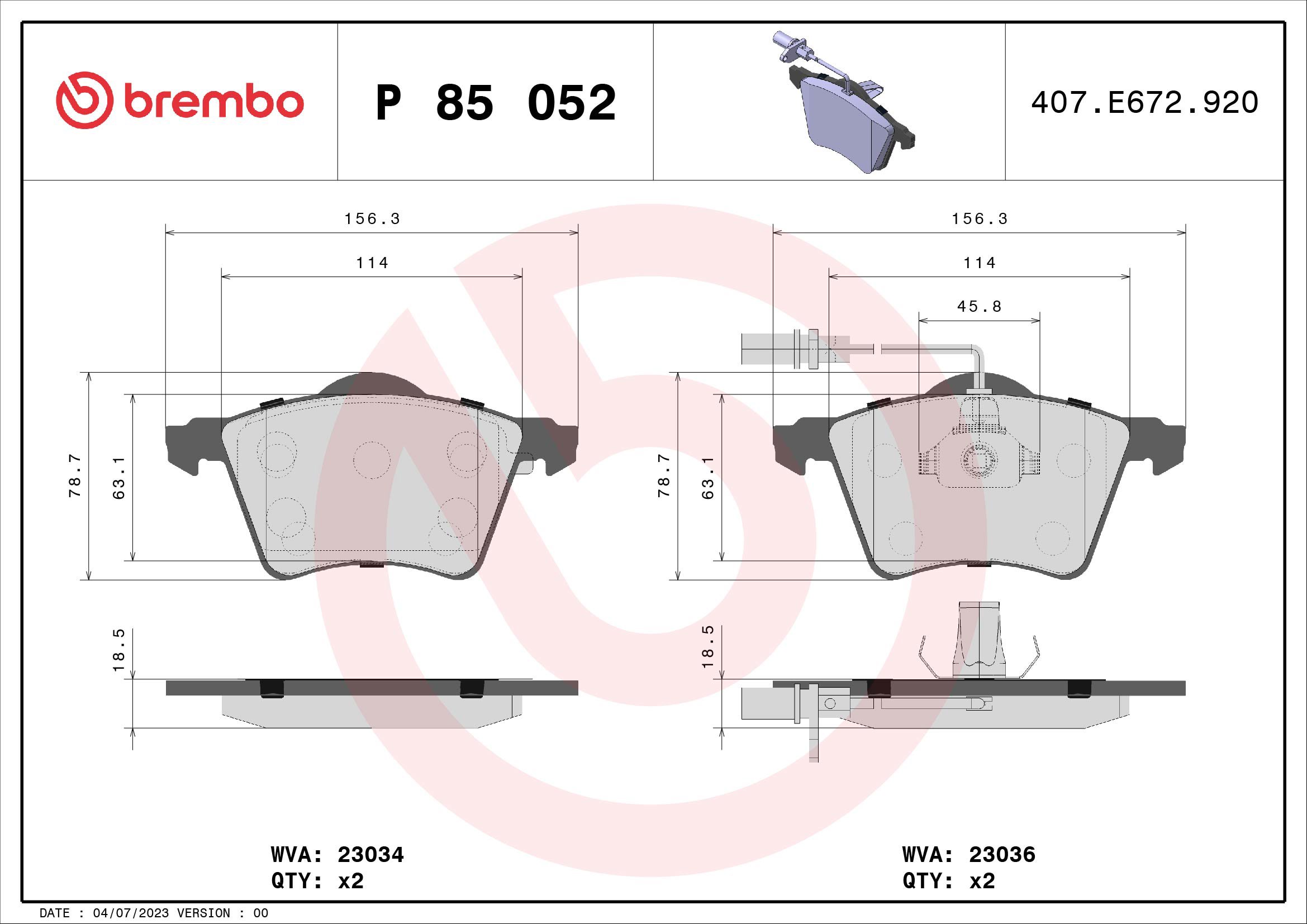 BREMBO Súprava brzdových doštičiek P 85 052
