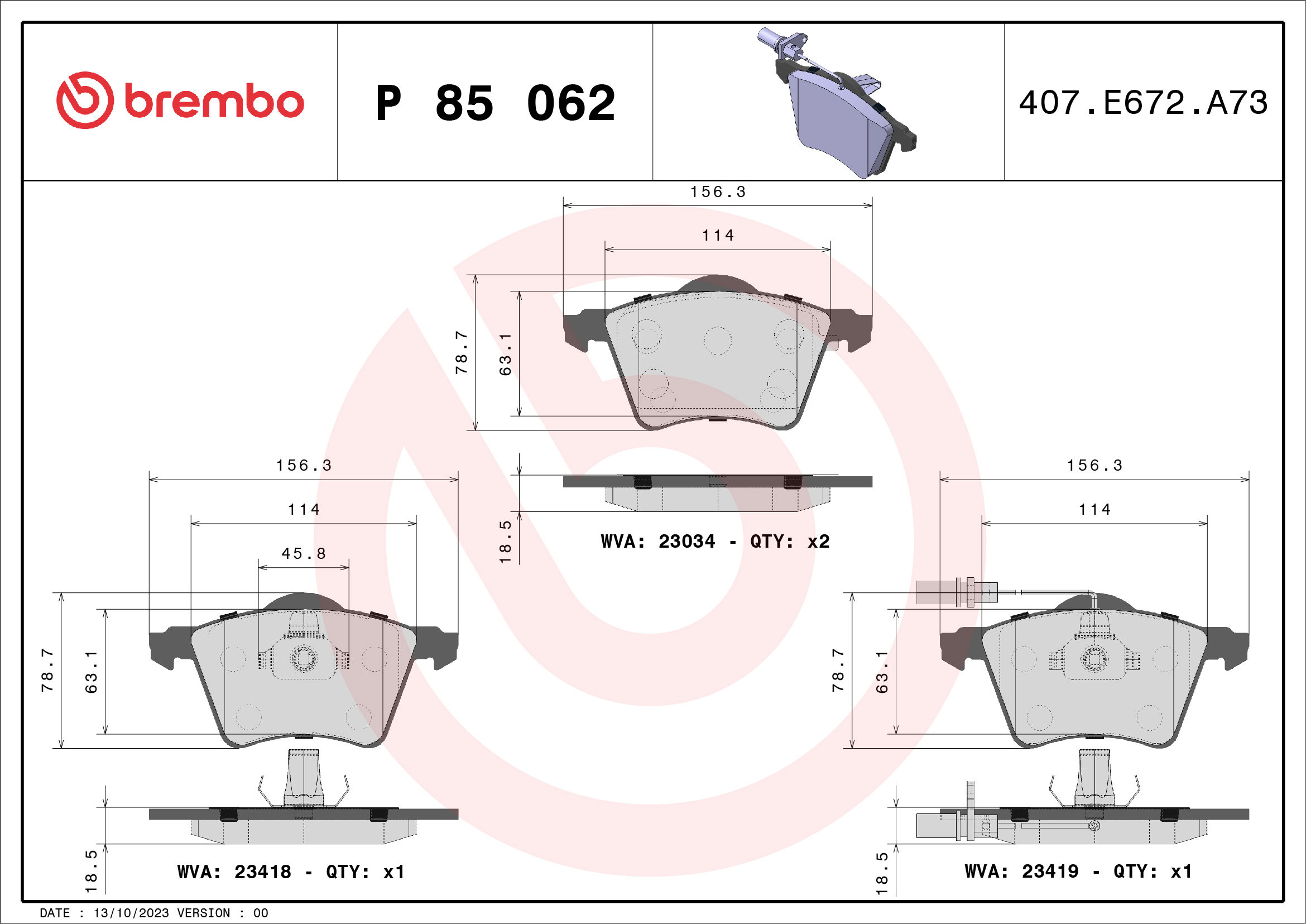 BREMBO Súprava brzdových doštičiek P 85 062
