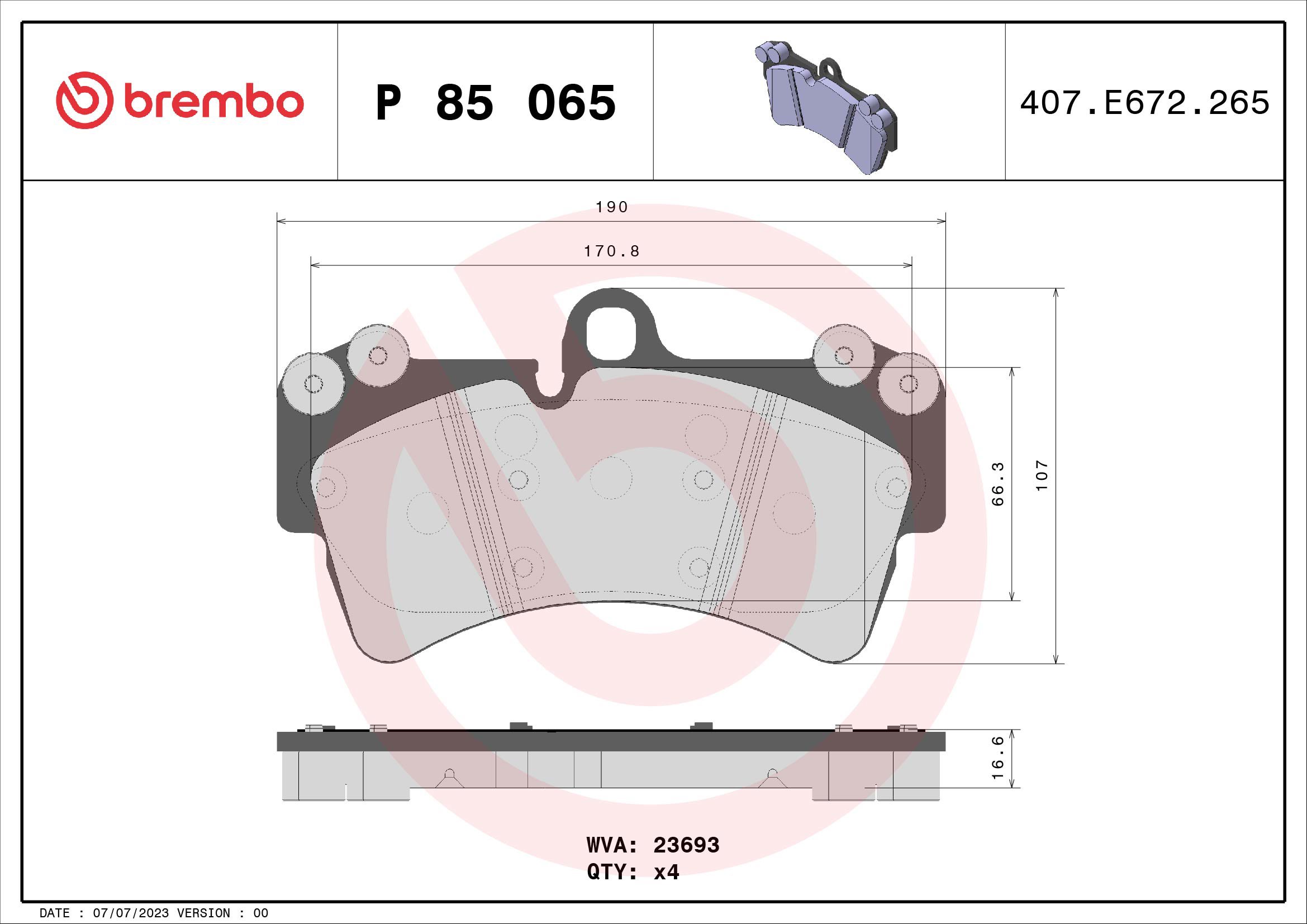 BREMBO Súprava brzdových doštičiek P 85 065