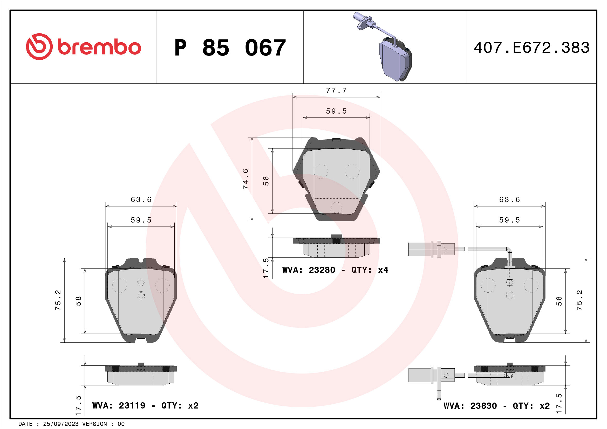 BREMBO Súprava brzdových doštičiek P 85 067