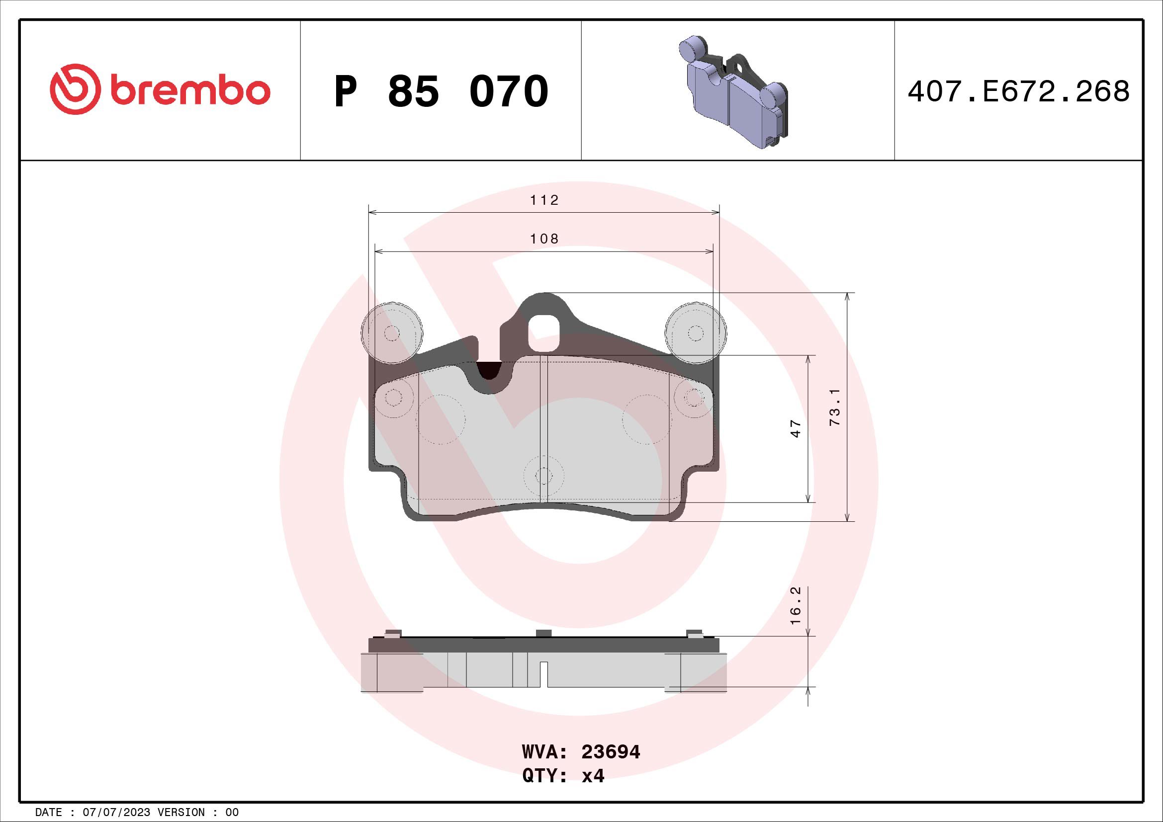 BREMBO Sada brzdových doštičiek P 85 070