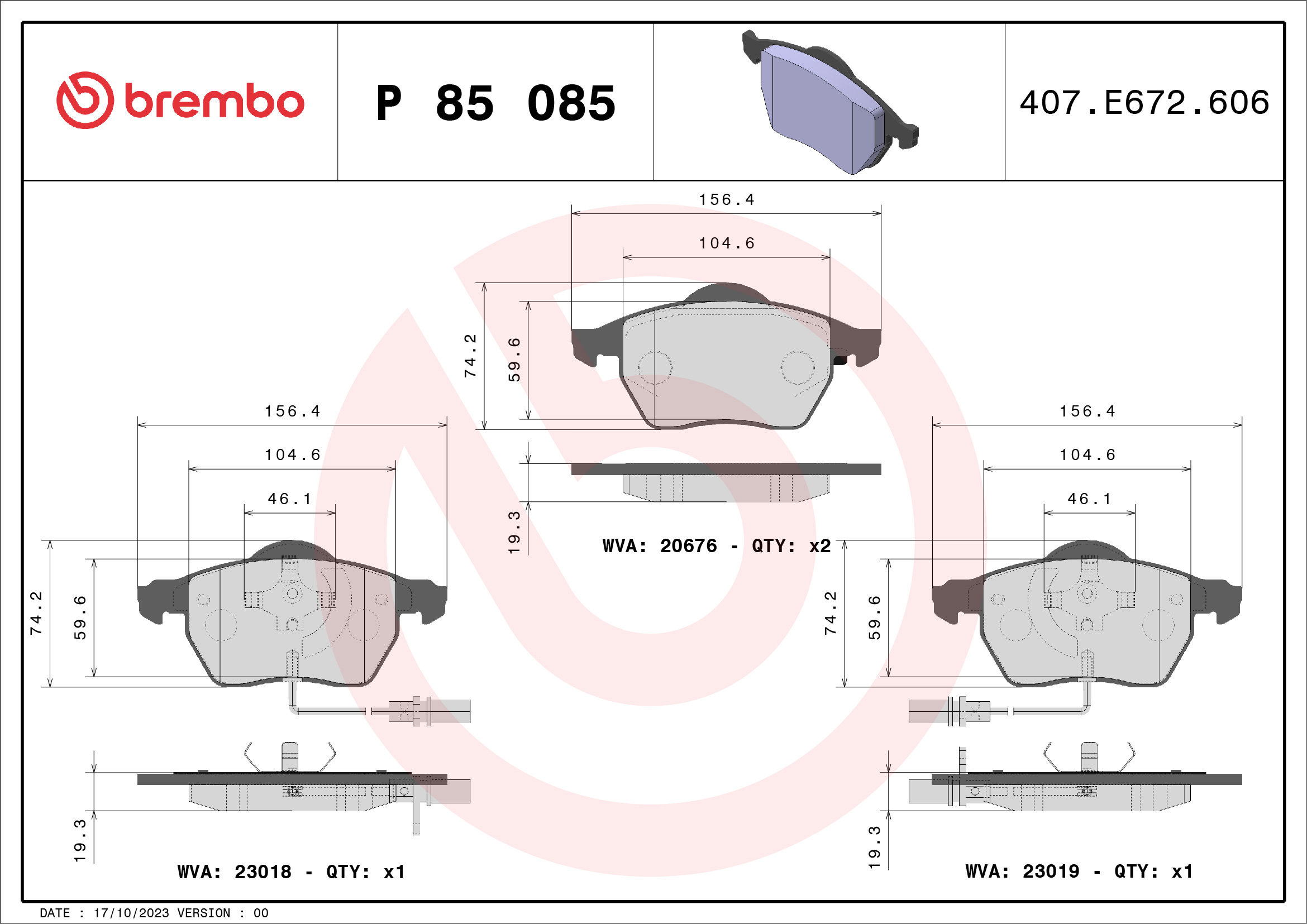 BREMBO Súprava brzdových doštičiek P 85 085