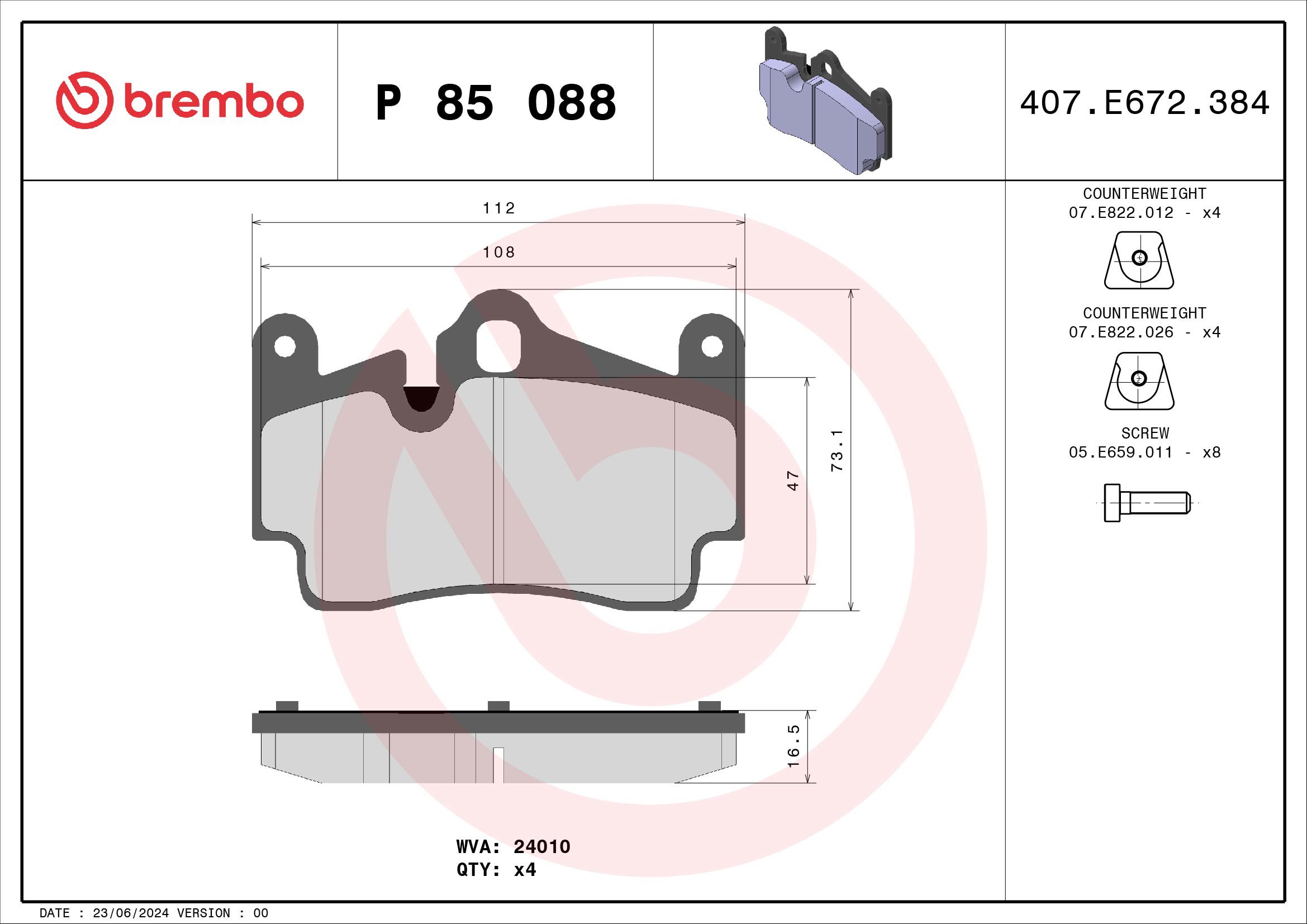 BREMBO Súprava brzdových doštičiek P 85 088