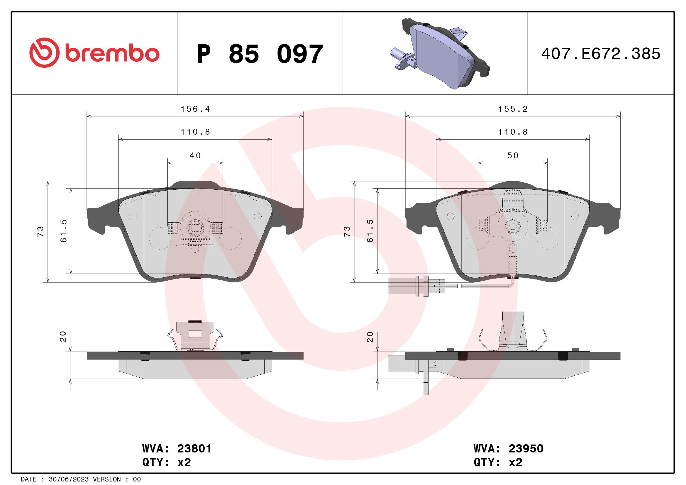 BREMBO Súprava brzdových doštičiek P 85 097