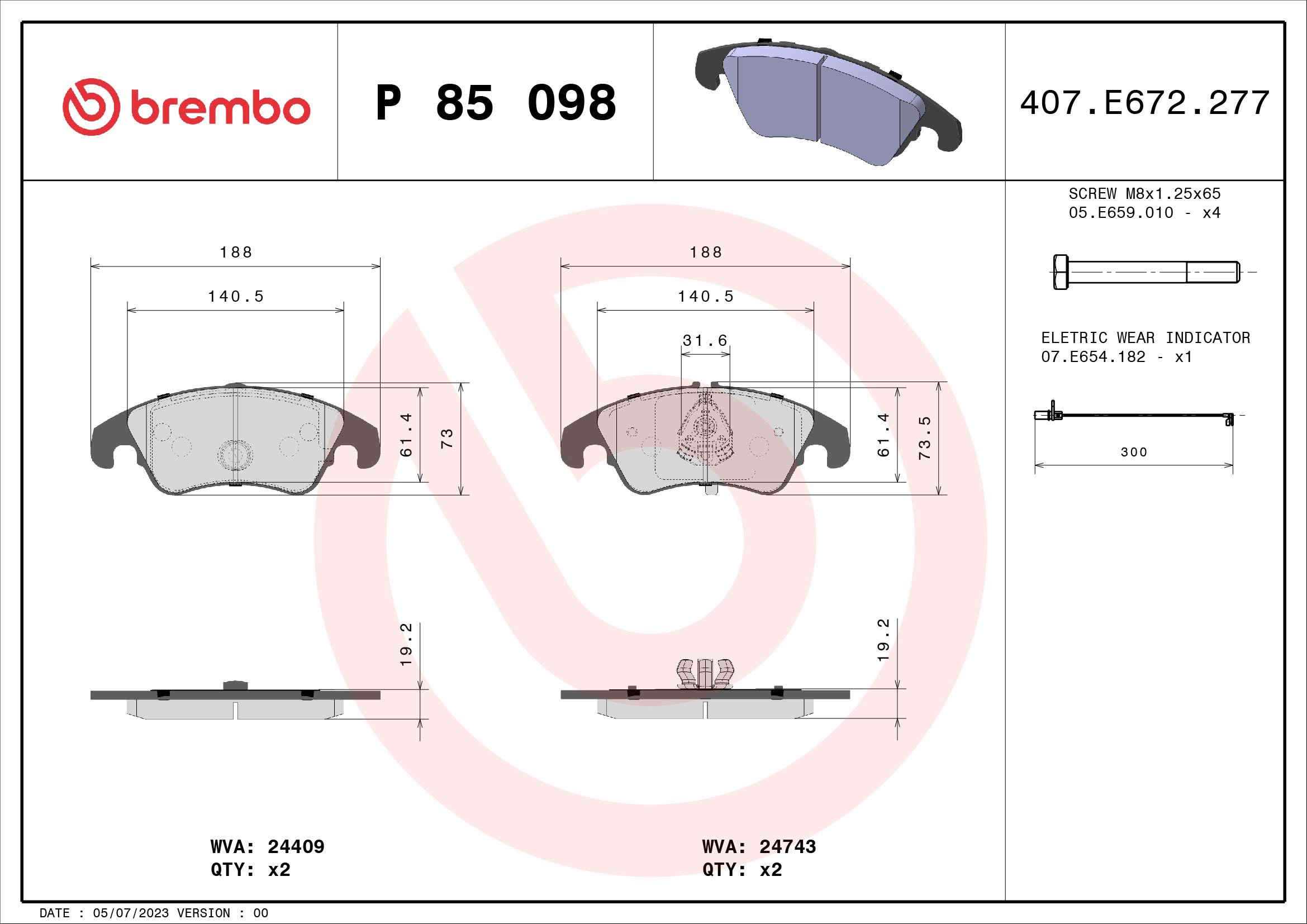 BREMBO Súprava brzdových doštičiek P 85 098